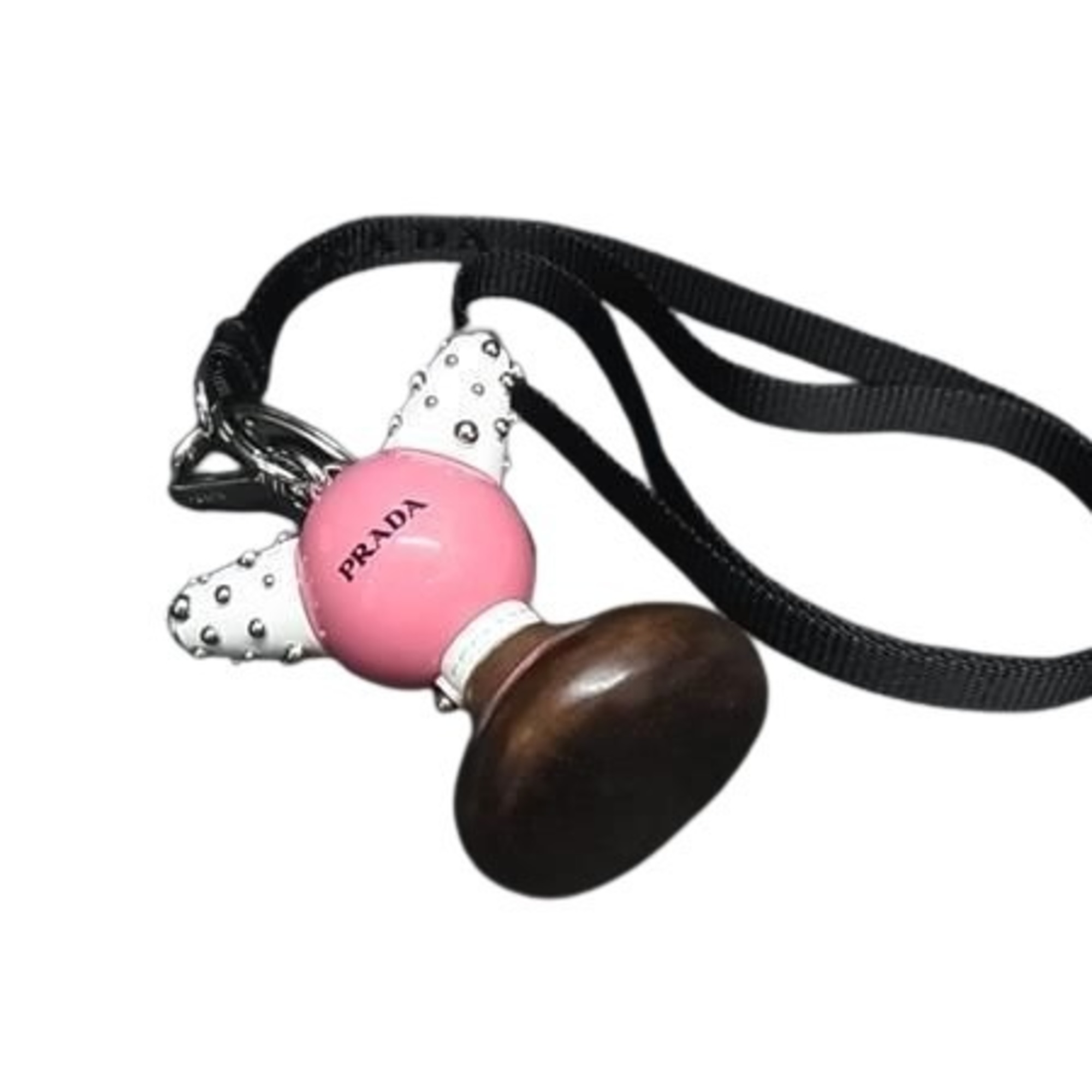 PRADA TRICK ROBOT Keychain 1TR062 Pink White Brown Silver Wood Metal Men’s Women’s