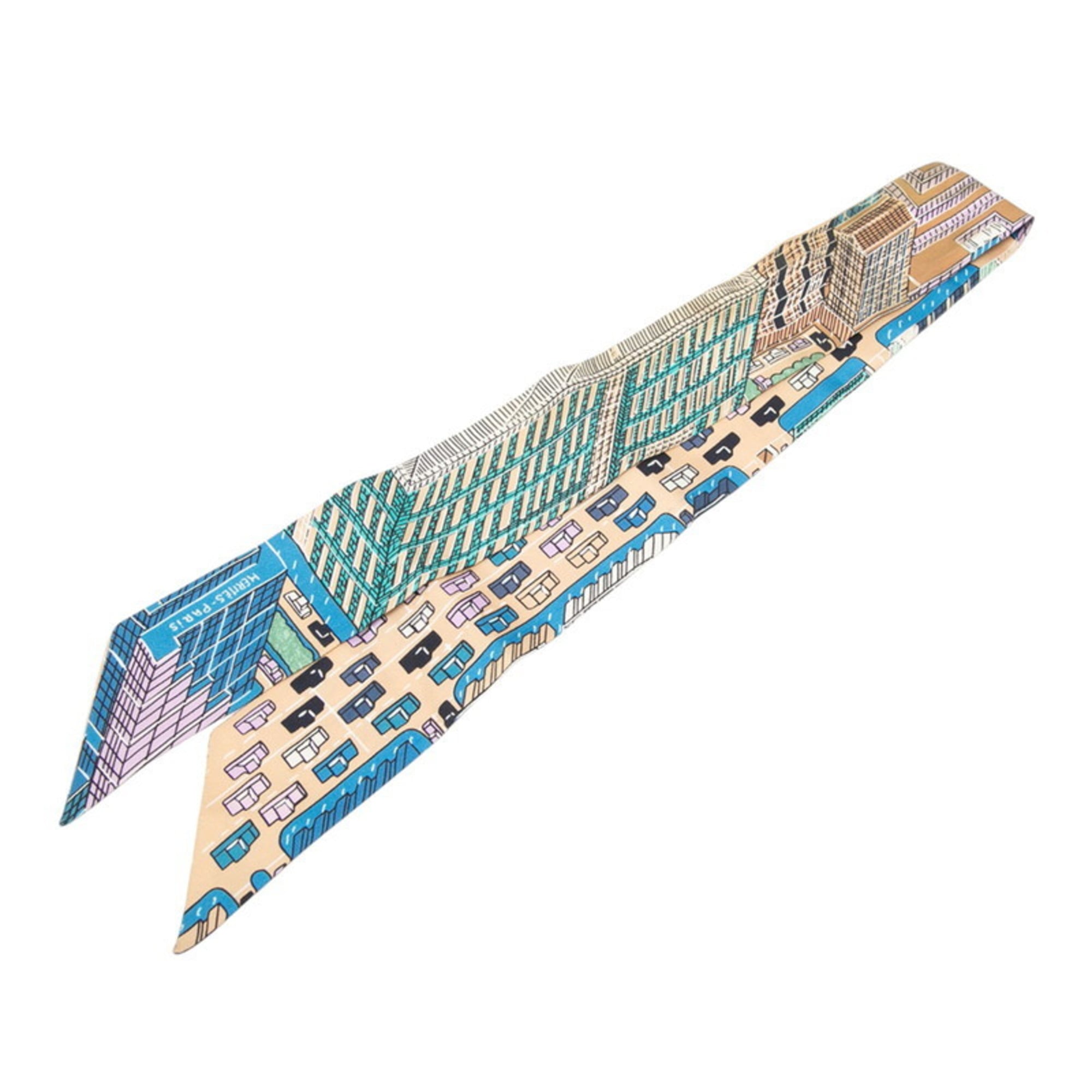 HermÃ¨s Twilly PANTIN CITY Pantin City Scarf, Brown, Blue, Multicolor, Silk, Women’s, HERMES