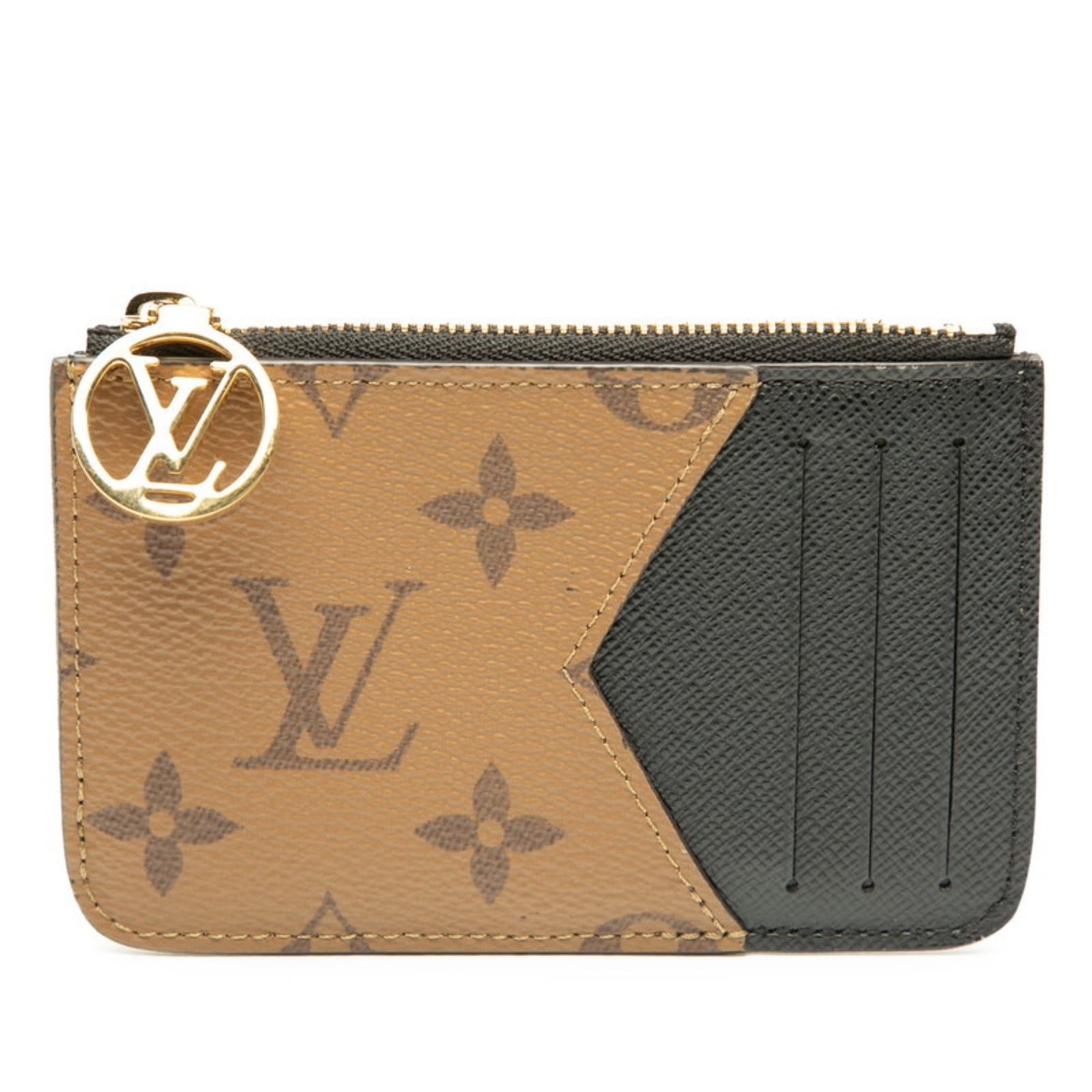 Louis Vuitton Monogram Reverse Porte Carte Romy Business Card Case Fragment M81912 Brown and Black Leather Men’s LOUIS VUITTON