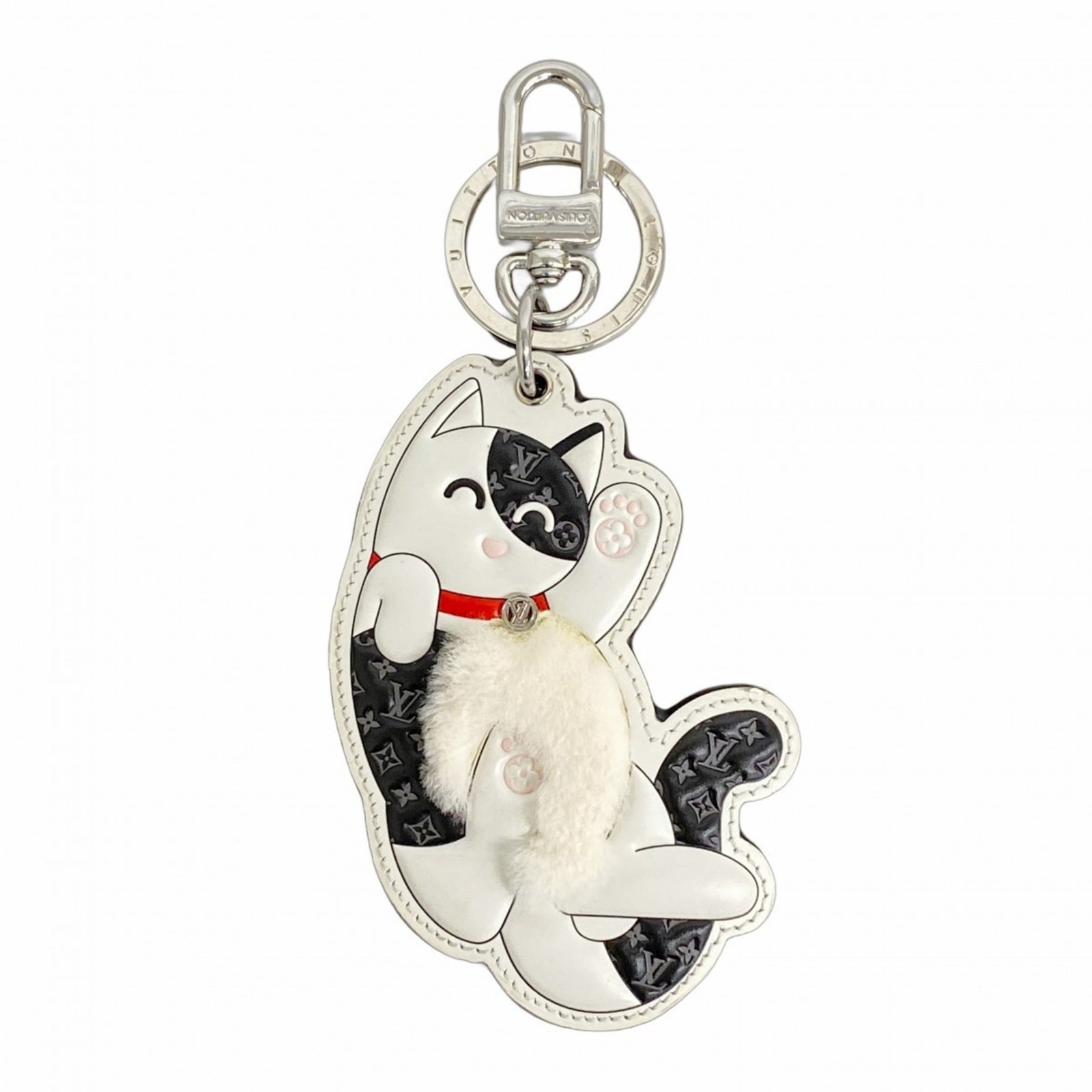 Louis Vuitton Monogram Eclipse Reverse Keychain with LV Cat Design, M01475, White/Brown, Women’s, P1888606