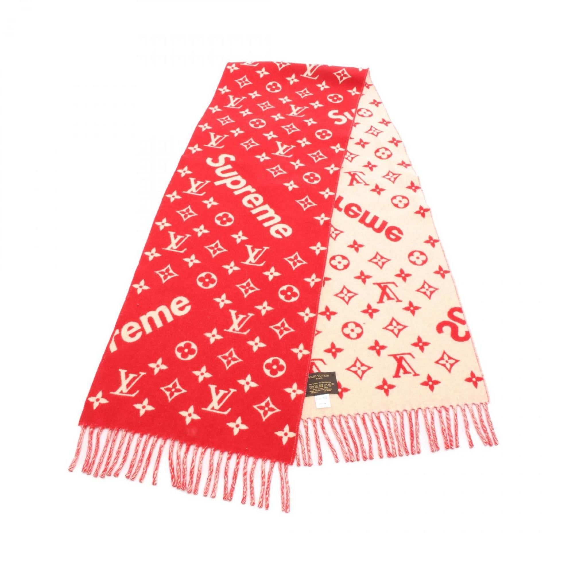 Louis Vuitton x Supreme Wool and Cashmere Scarf, MP1890, Men’s Women’s, Red Beige