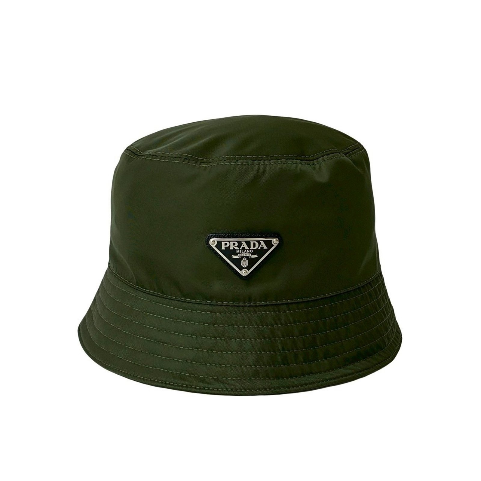 PRADA Re-Nylon Bucket Hat with Triangle Logo, Cotton and Polyacid, Size M, Women’s, Khaki, 69798