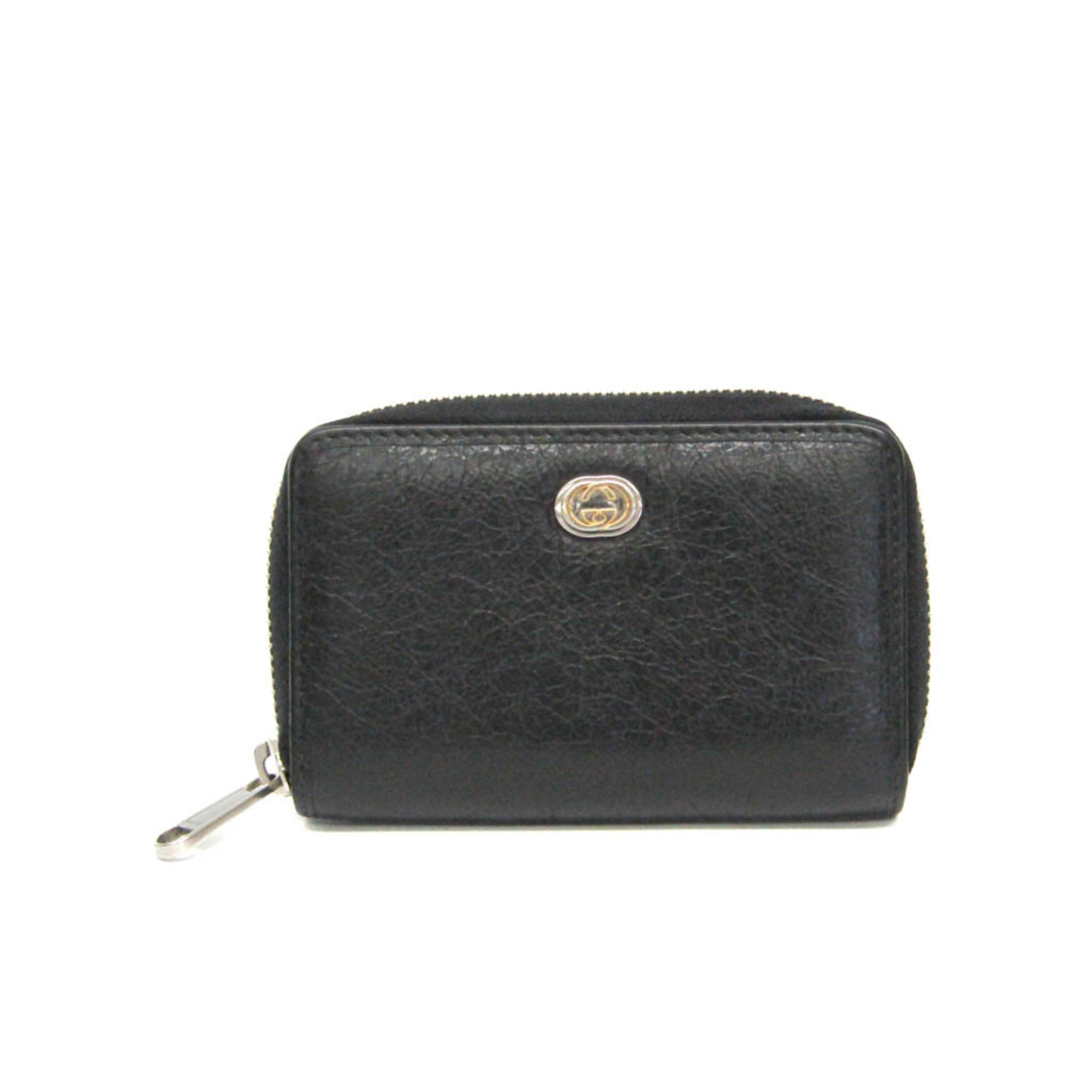 Gucci Interlocking G Coin Case 581530 Leather Card Case Black