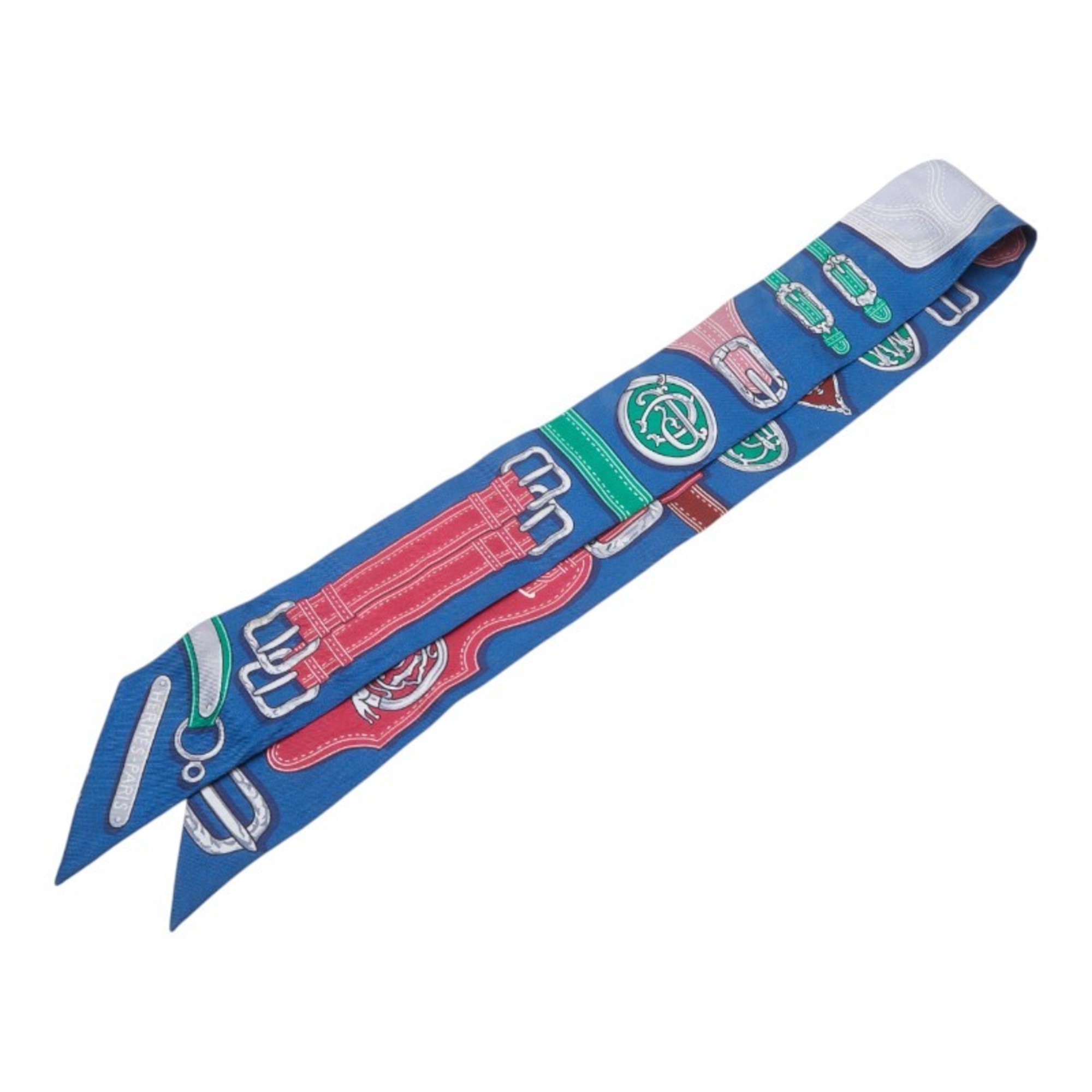 Hermes Twilly Belt Motif Scarf, Blue Multicolor Silk, Women’s, HERMES
