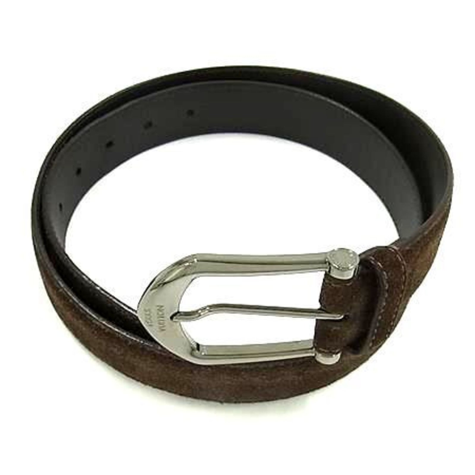 LOUIS VUITTON Men’s Santur Rivet Belt M6836U Brown Suede and Leather