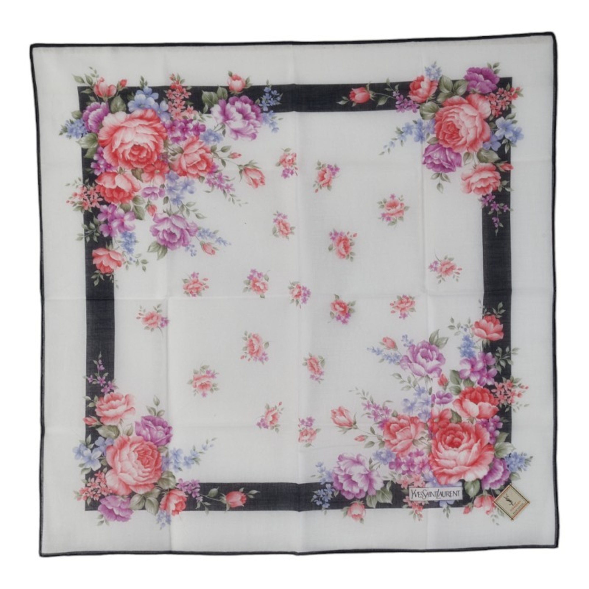 Yves Saint Laurent Saint Laurent floral scarf/muffler/handkerchief in white and multicolored cotton for women.