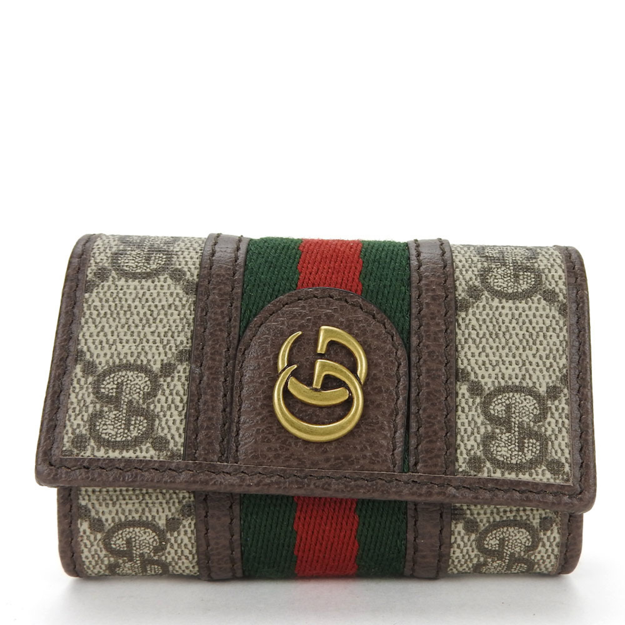 Gucci Key Case Offdia 603732 Sherry GG Supreme Canvas Leather Beige Green Red 6 Rows GUCCI