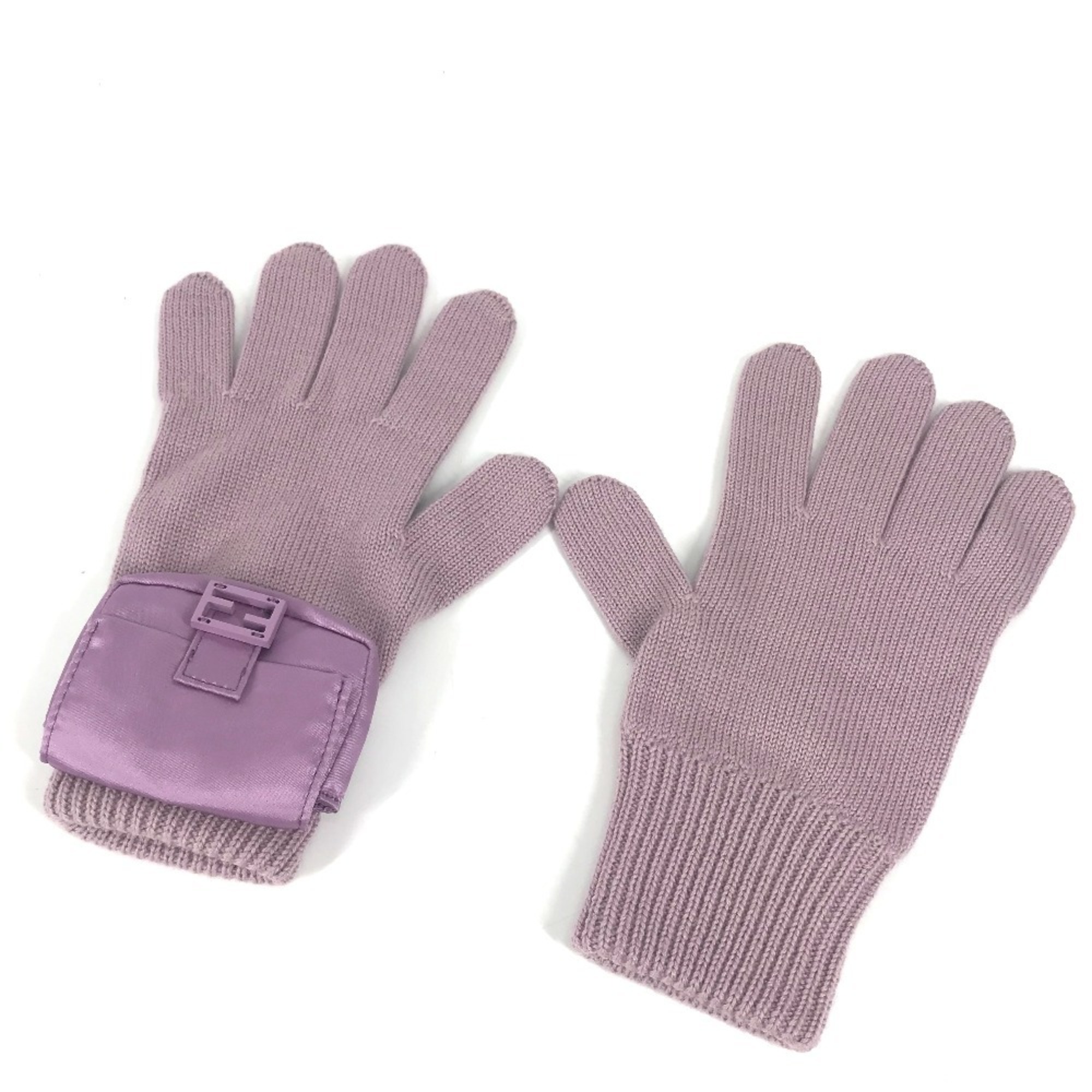 FENDI FXY581 Bucket Gloves Wool Women’s Purple