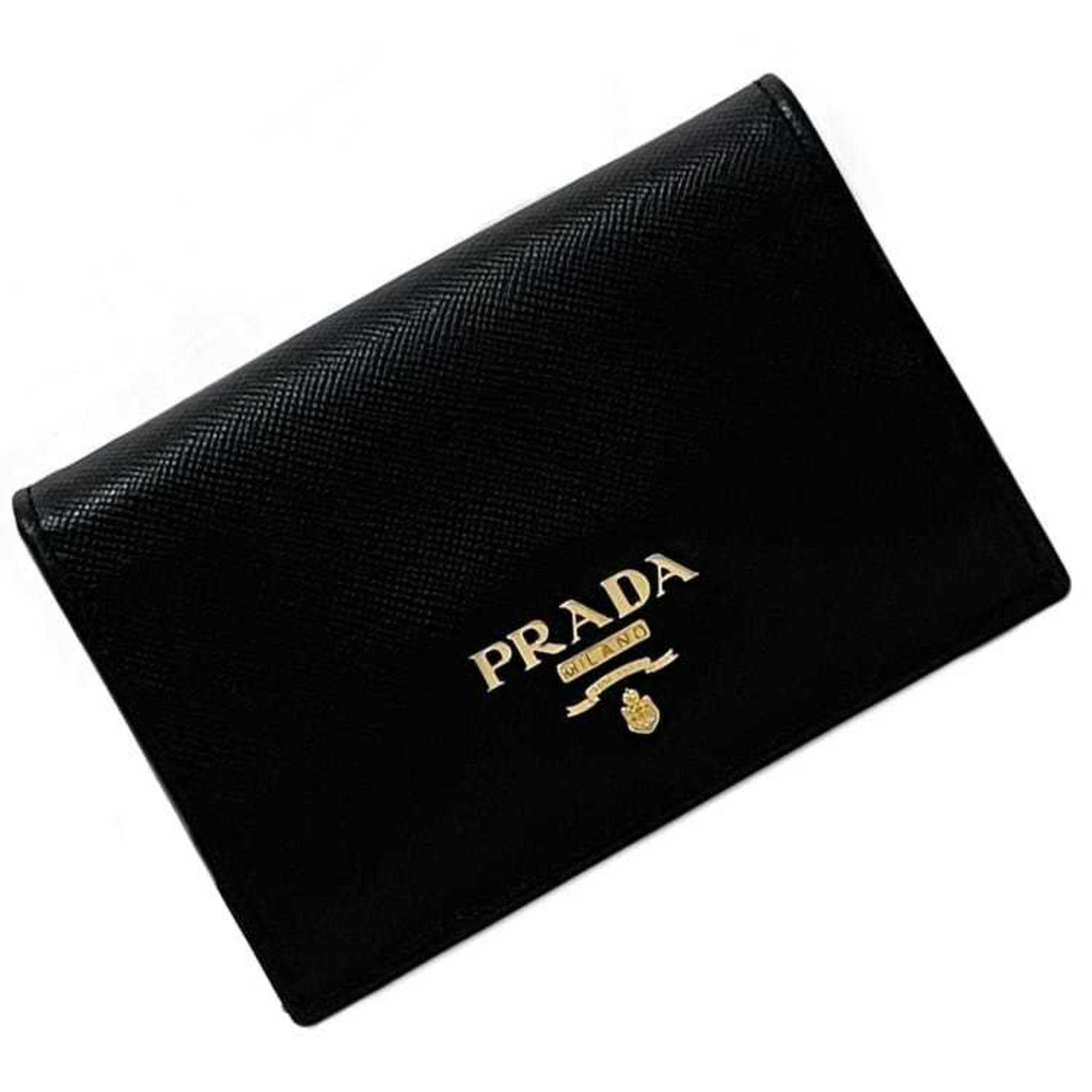 Prada Business Card Case f-23759 Black Nero Saffiano Leather with Metal Fittings, Bifold, Men’s and Women’s ec-23759