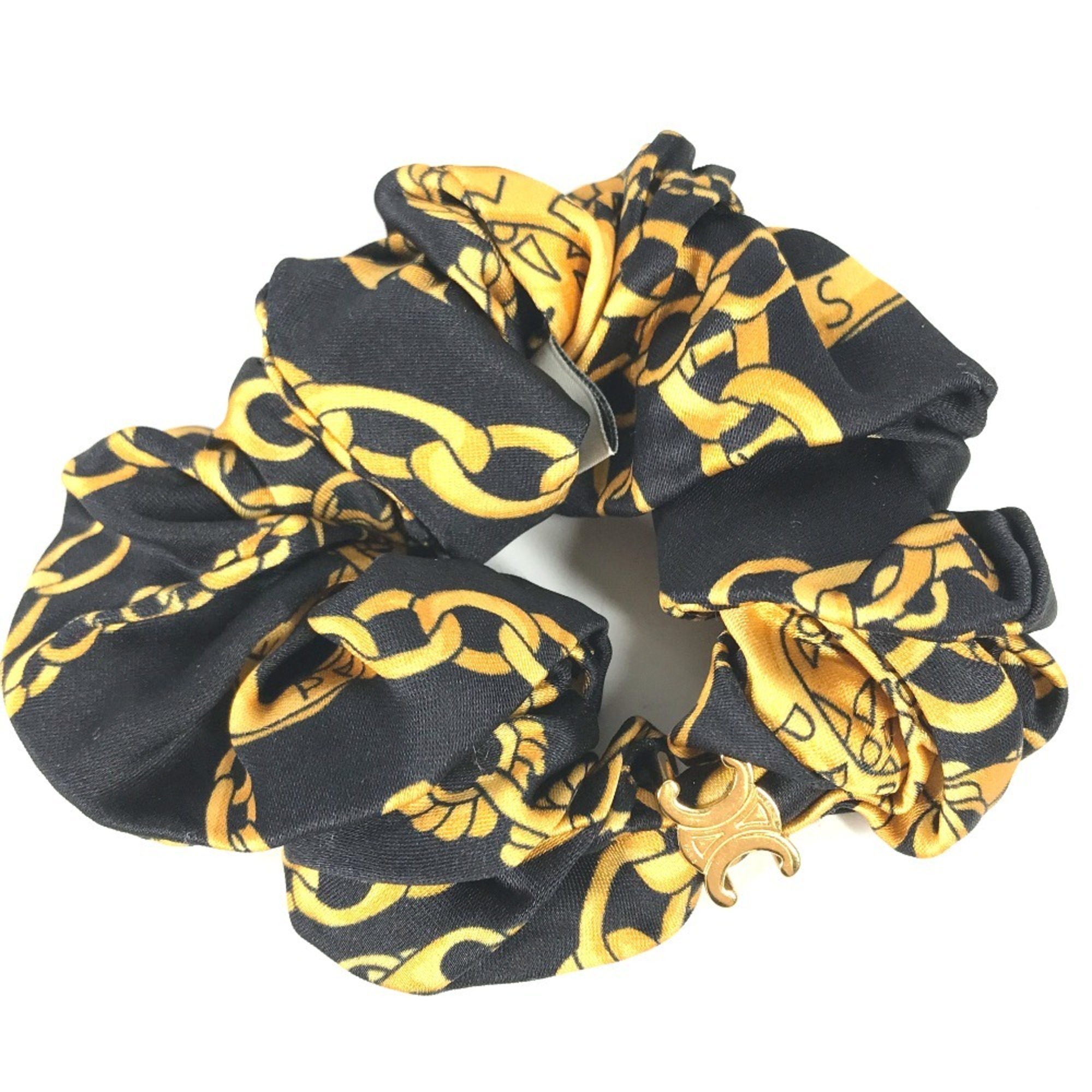 CELINE Triomphe Chain Hair Accessory, Silk Scrunchie, Women’s, Black