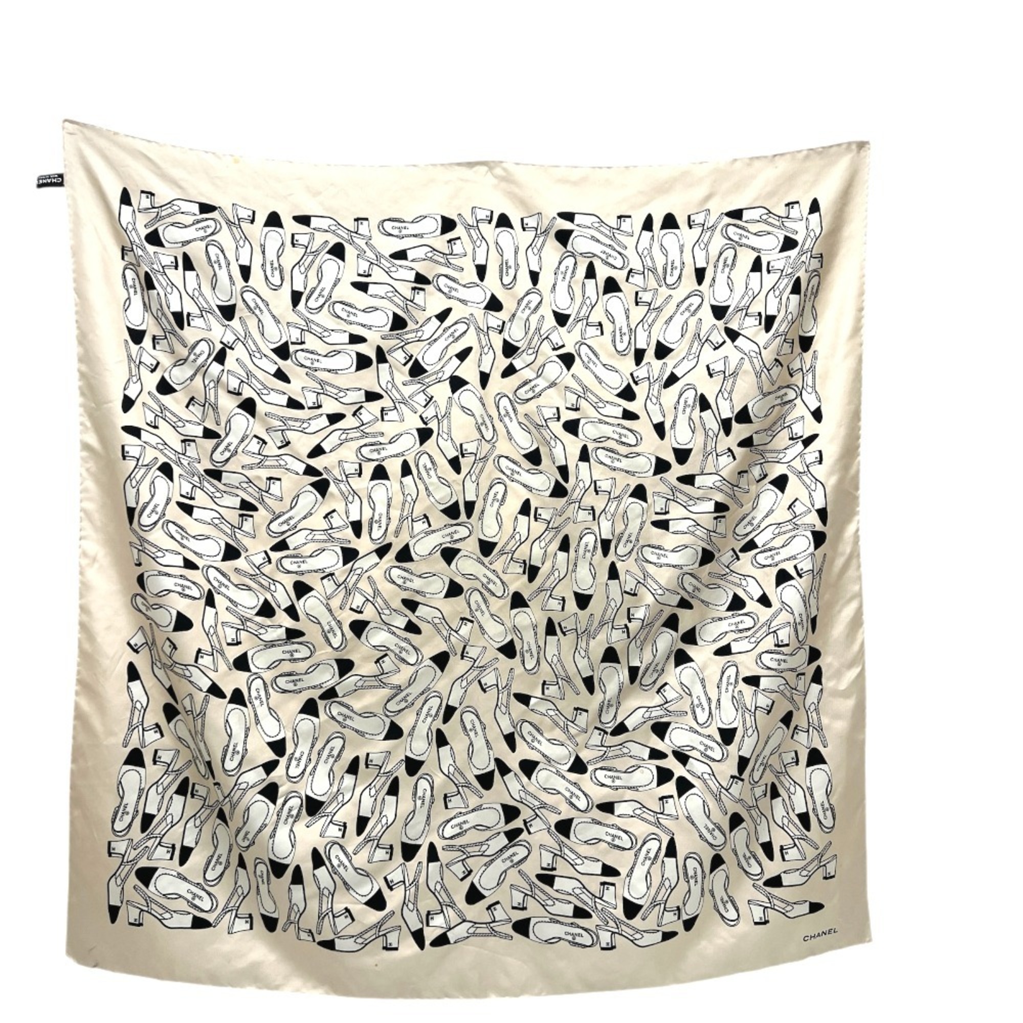 CHANEL Chanel pump motif apparel stole large scarf muffler silk women’s beige