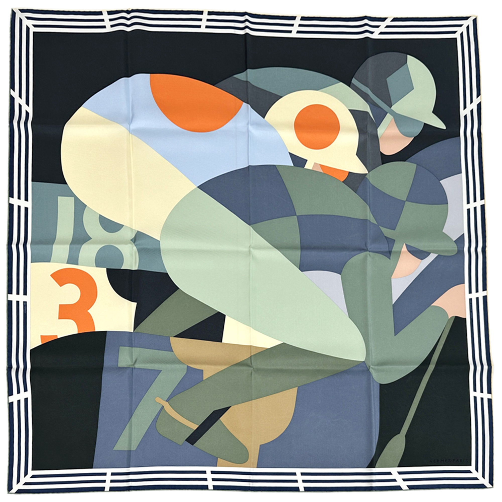 Hermes HermÃ¨s CarrÃ© 90 Scarf, Size 18-3-7, Vert Anthracite, Women’s, Silk, Khaki, Multicolor, Jockey, Horse, Horse Racing, 2024 Autumn/Winter