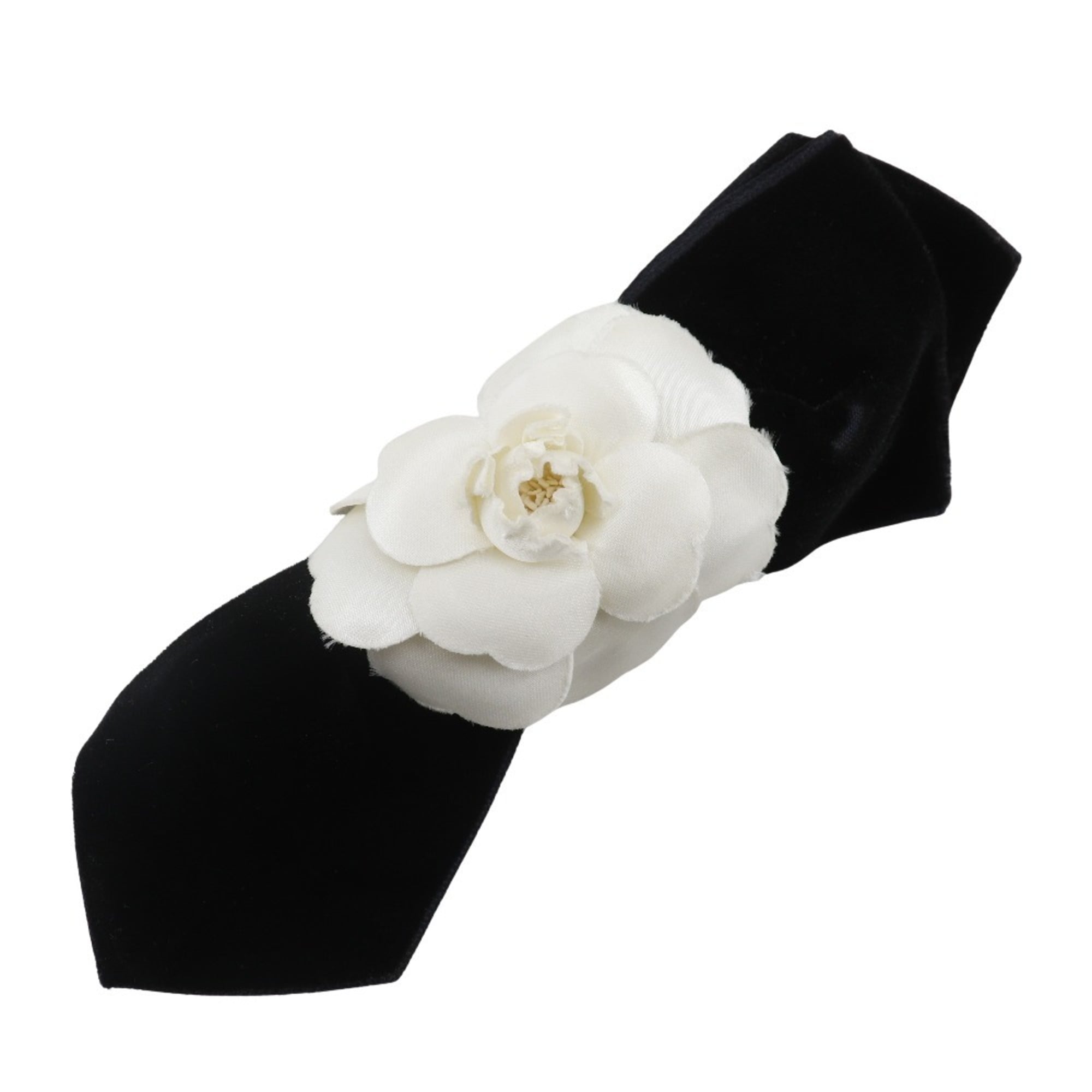 CHANEL Camellia Ribbon Barrette, Velvet, Black, Women’s, B-Rank