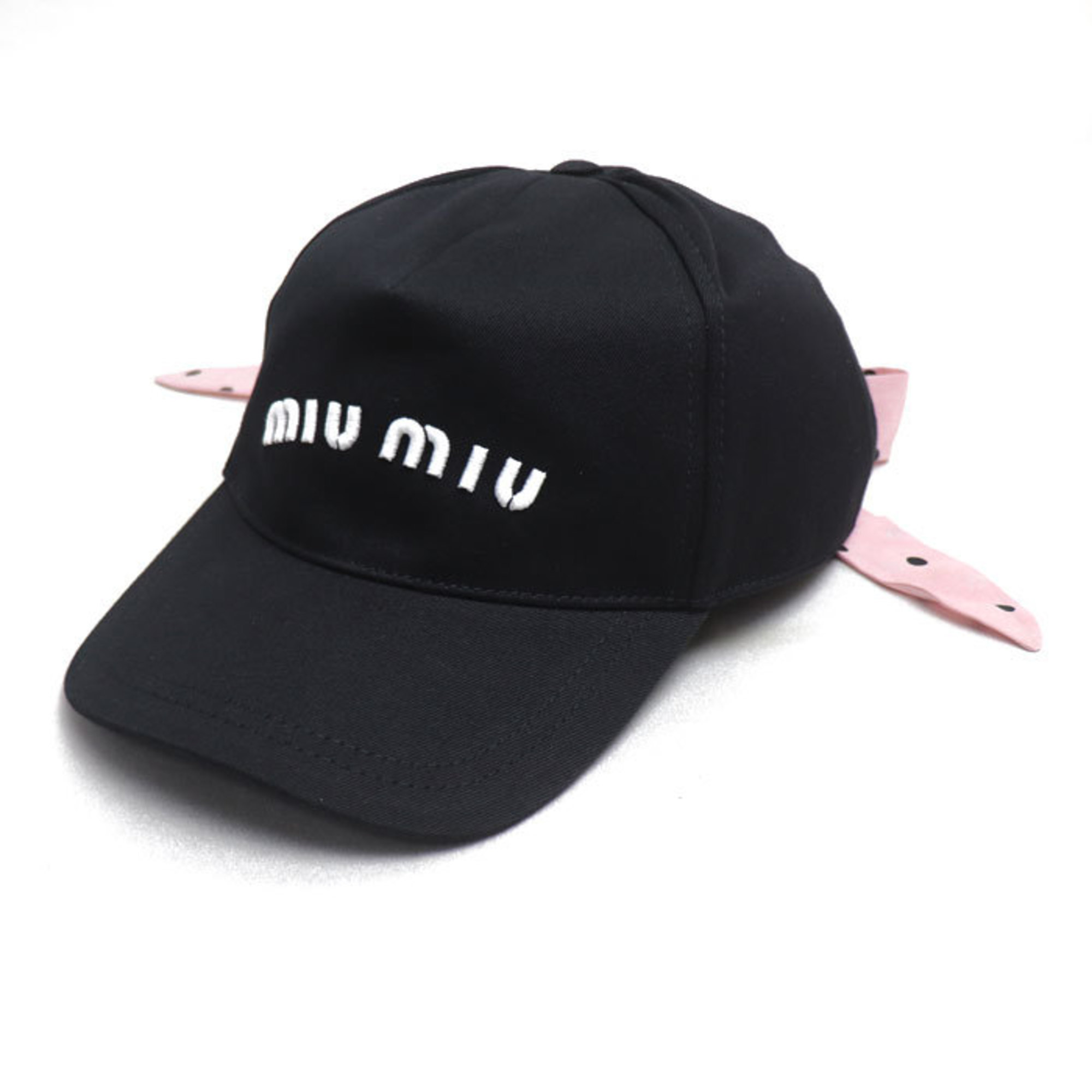 MIUMIU Miu Polka Dot Print Cap with Ribbon, Black, Size 5HC256 2D0Q, Women’s