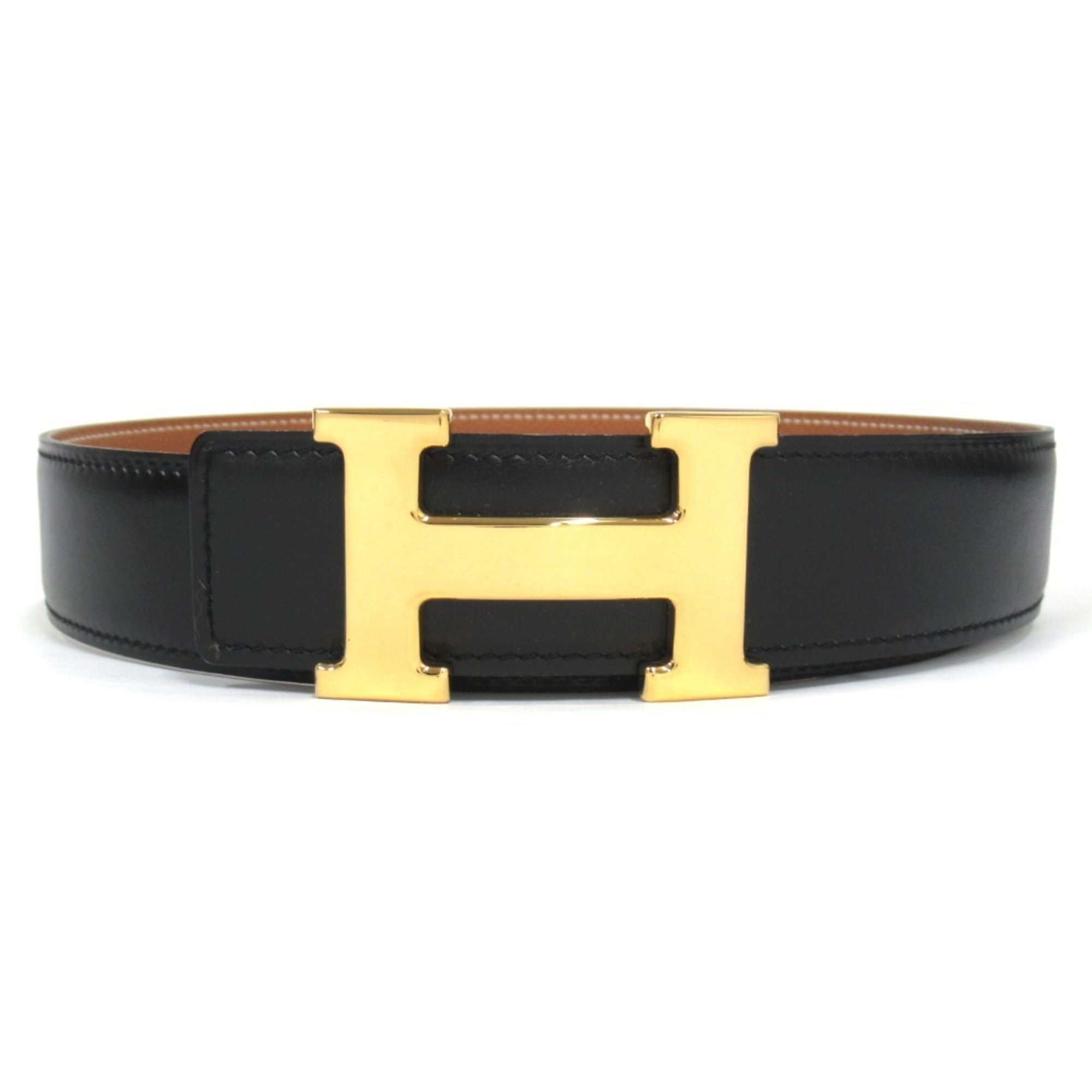 HERMES H-buckle reversible belt in box calf and Togo leather, vintage, made 1998, size 65cm, men’s, stamped B