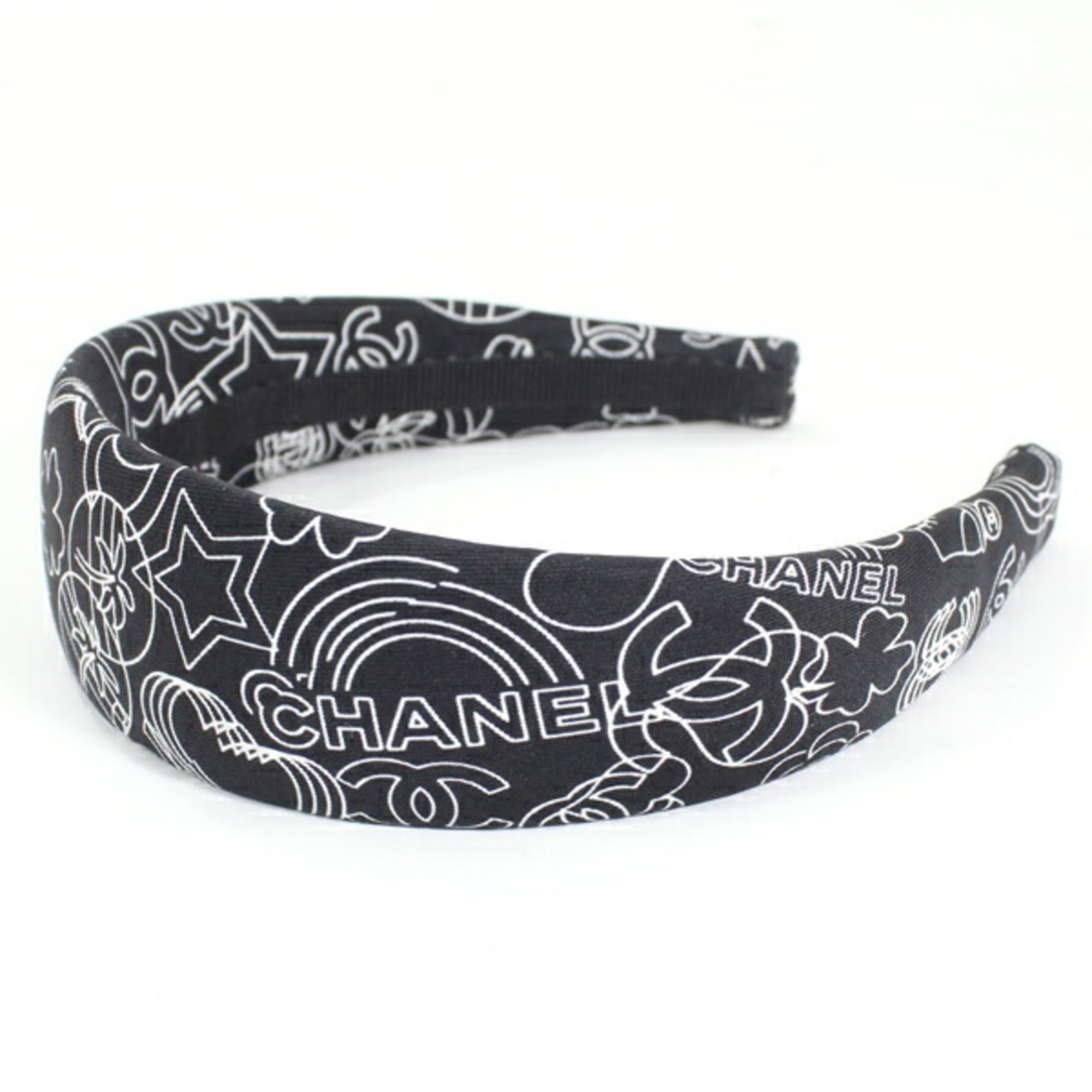 CHANEL Coco Mark Headband Hair Accessory, Black, Women’s, 100% Silk, KM3198