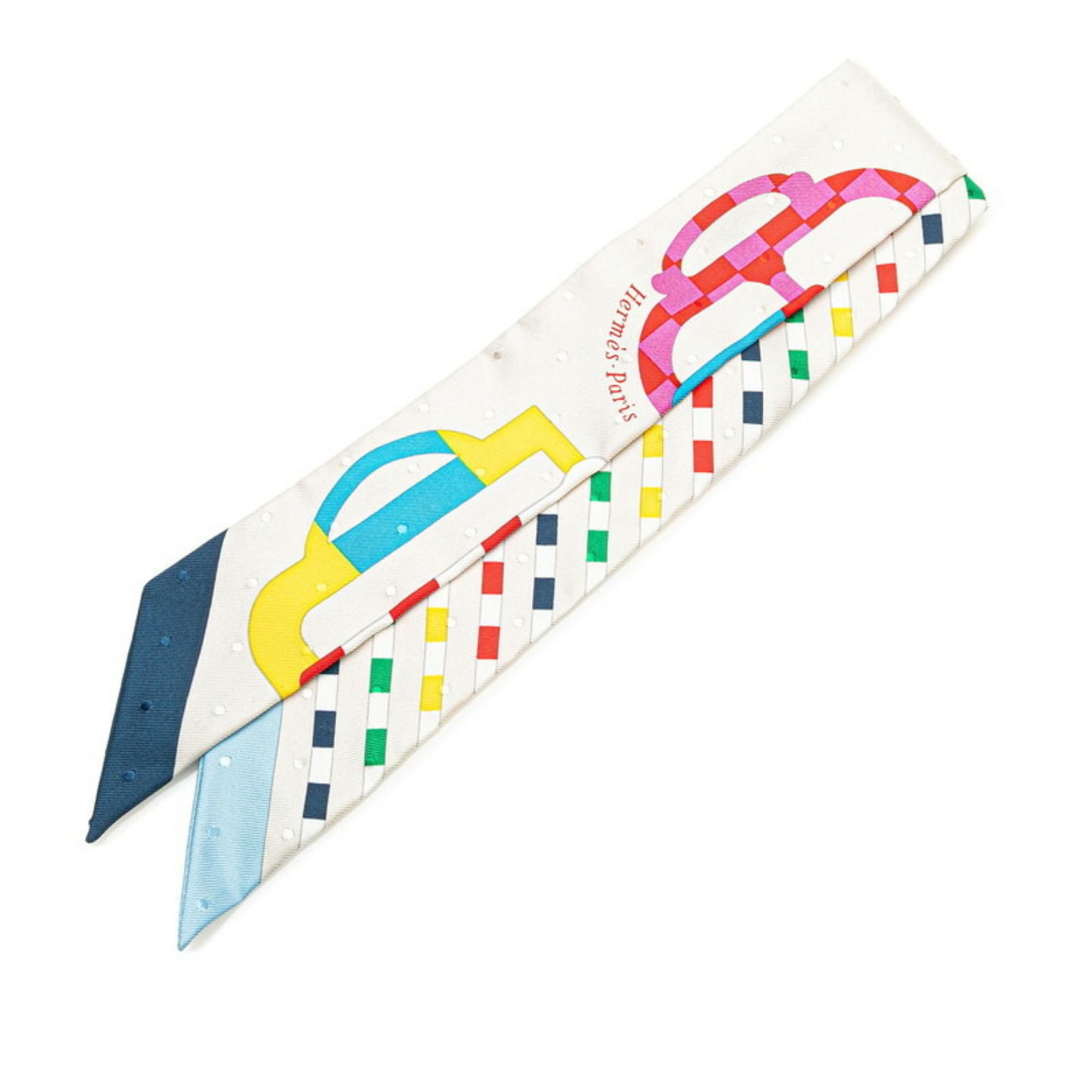 Hermes Twilly Bouclerie moderne Modern Buckle Scarf Muffler Light Gray Blue Multicolor Silk Women’s HERMES