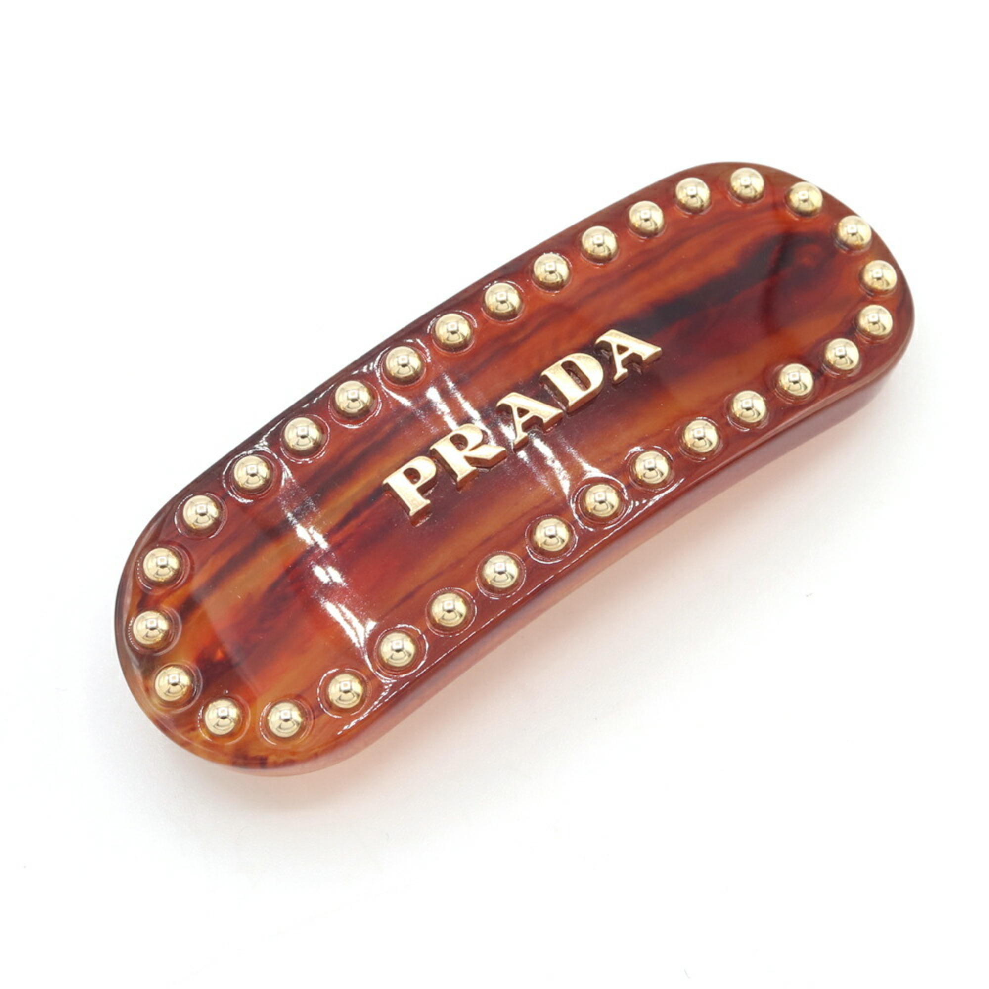 Prada Barrette Plex 1IF042 Brown Metallic Brass Hair Clip with Studs for Women