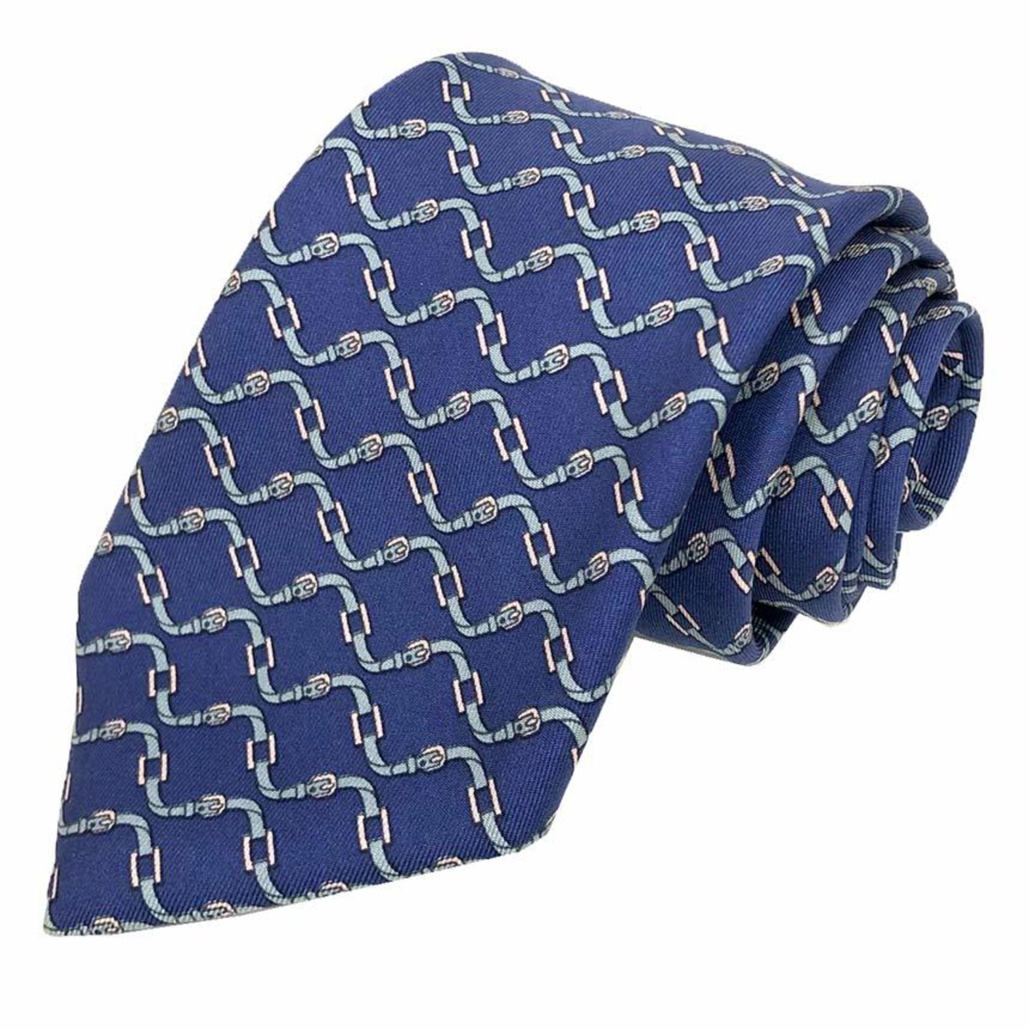 Hermes HERMES Silk Tie Belt Pattern Navy Twill Men’s