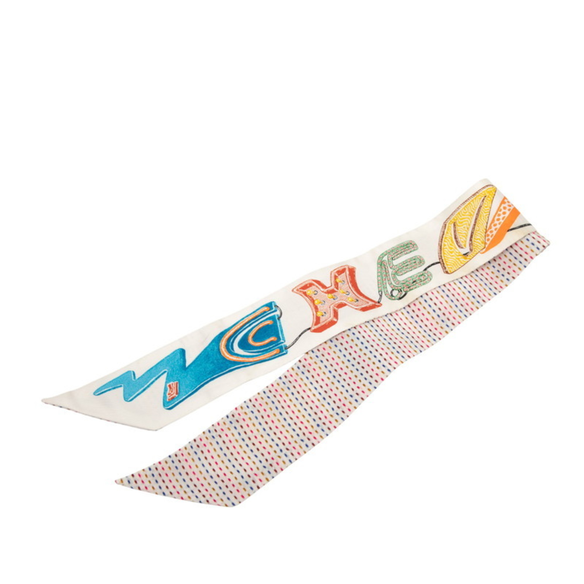 Hermes HermÃ¨s Twilly Chevaloscope Neon Scarf/Muffler in White and Multicolored Silk for Women