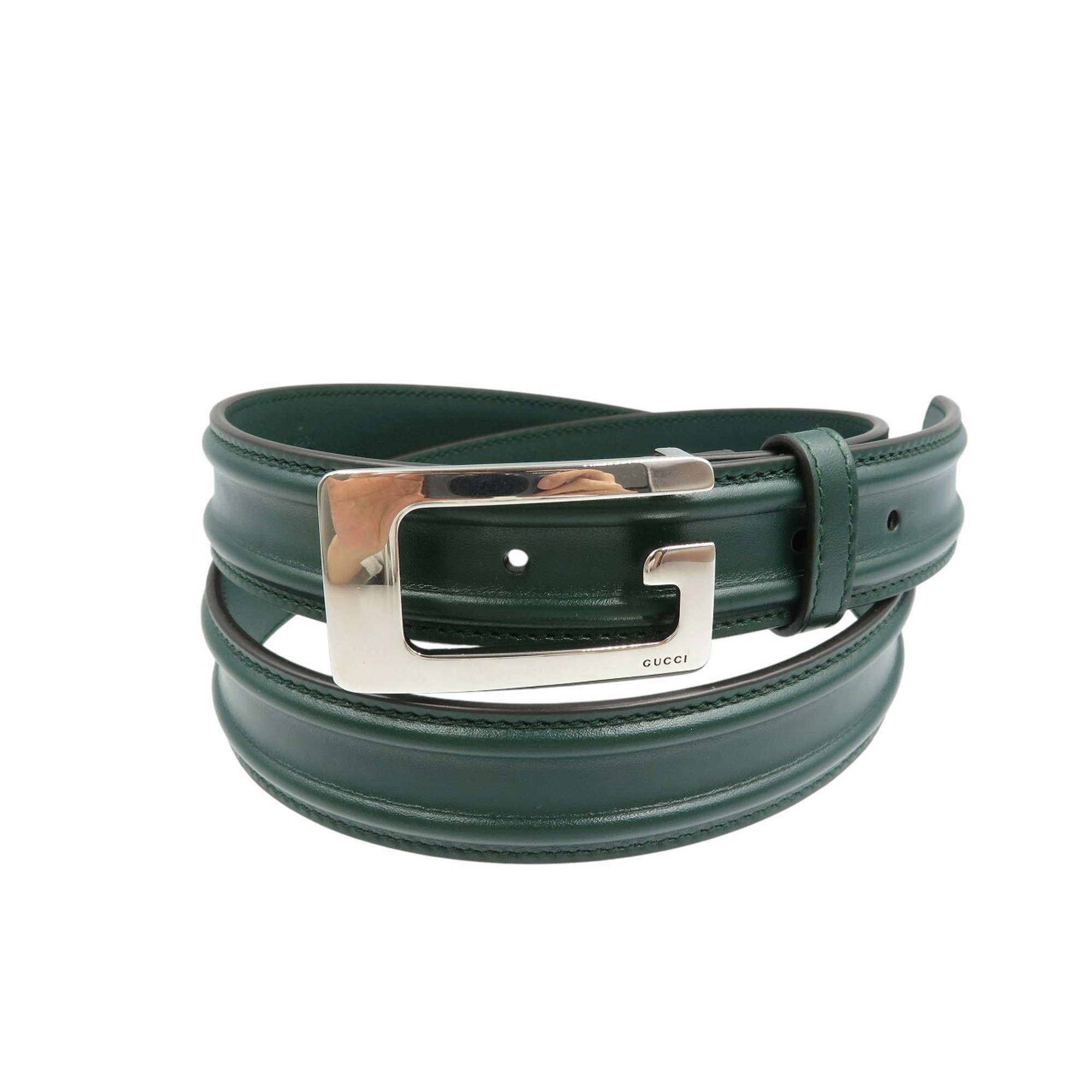 Unused Gucci G Buckle 709950 Size 95 Leather Green Belt 0368GUCCI