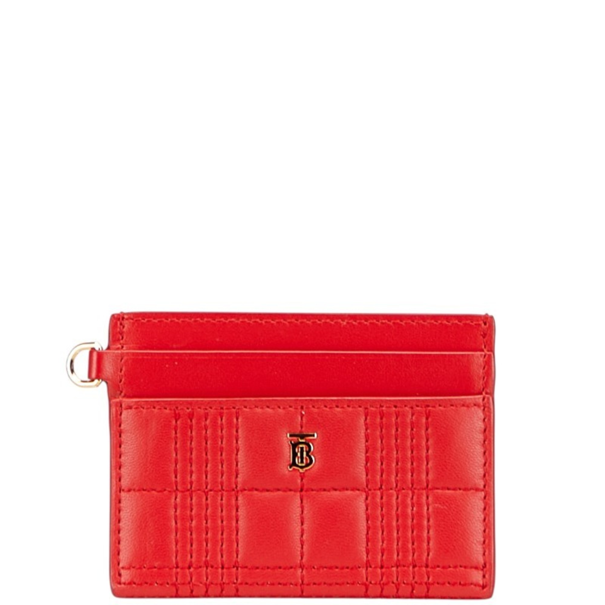 Burberry TB Monogram Quilted Business Card Case in Red and Gold Leather for Women