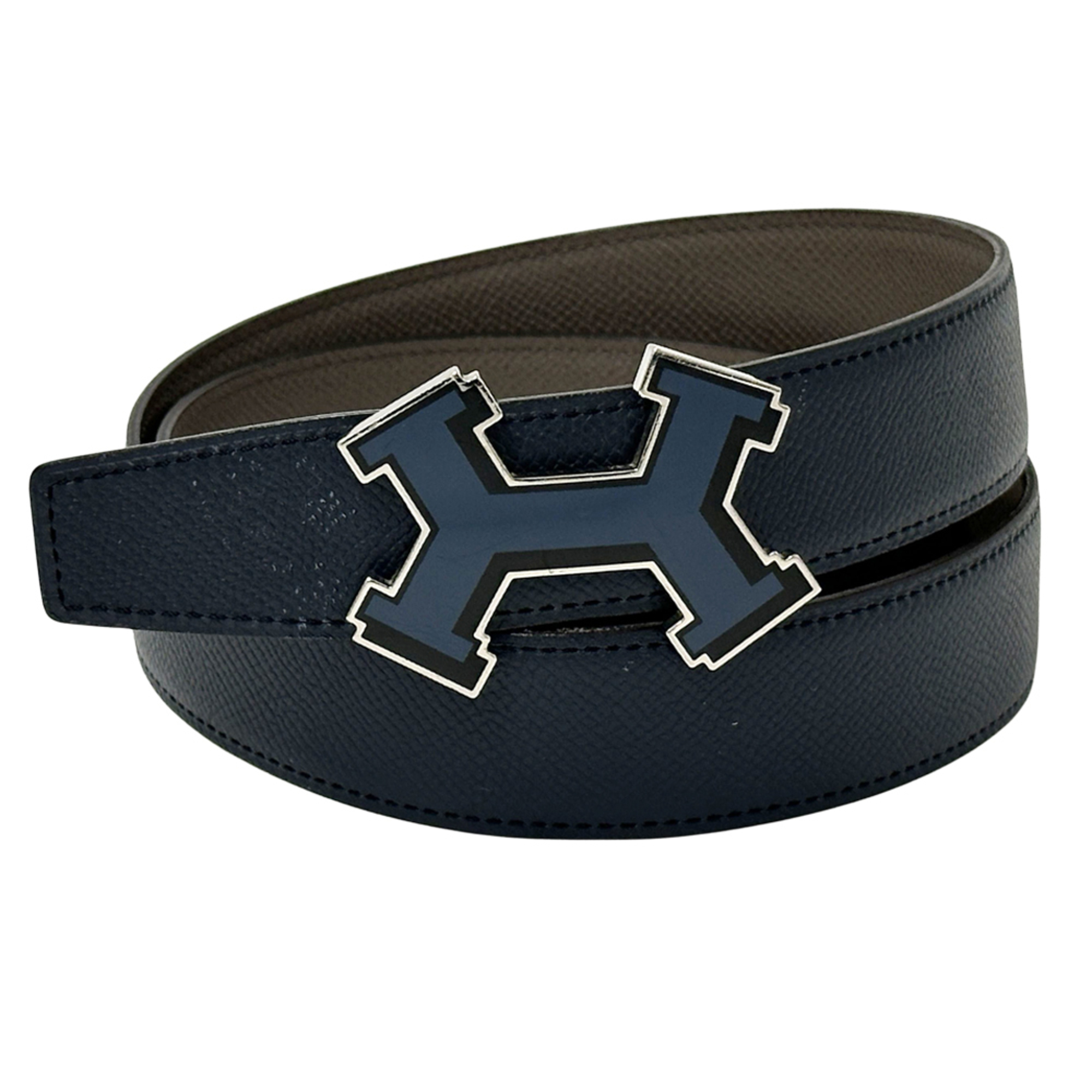 Hermes HermÃ¨s Men’s Street H Leather Belt, Navy/Gray, Reversible, Rare, C Stamp
