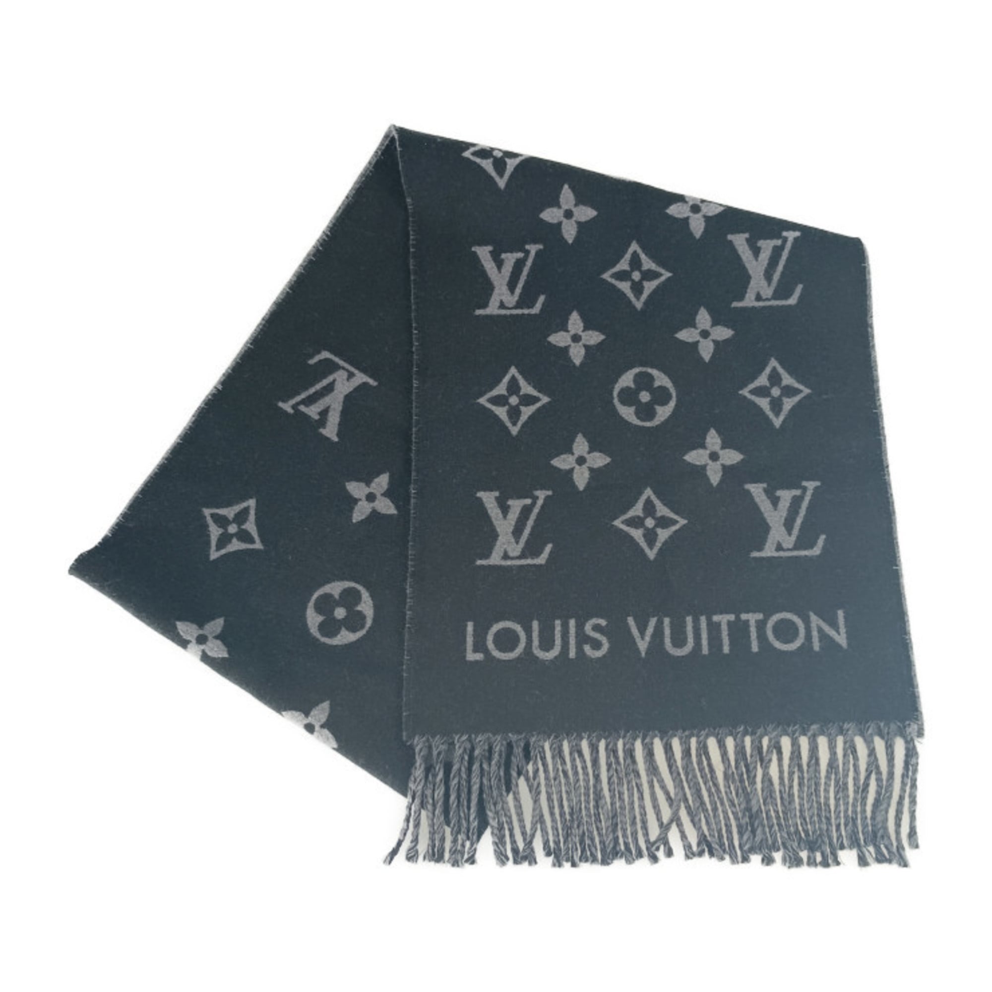 LOUIS VUITTON Louis Vuitton Scarf All About Monogram M79225 Black Gray 100% Wool Men’s