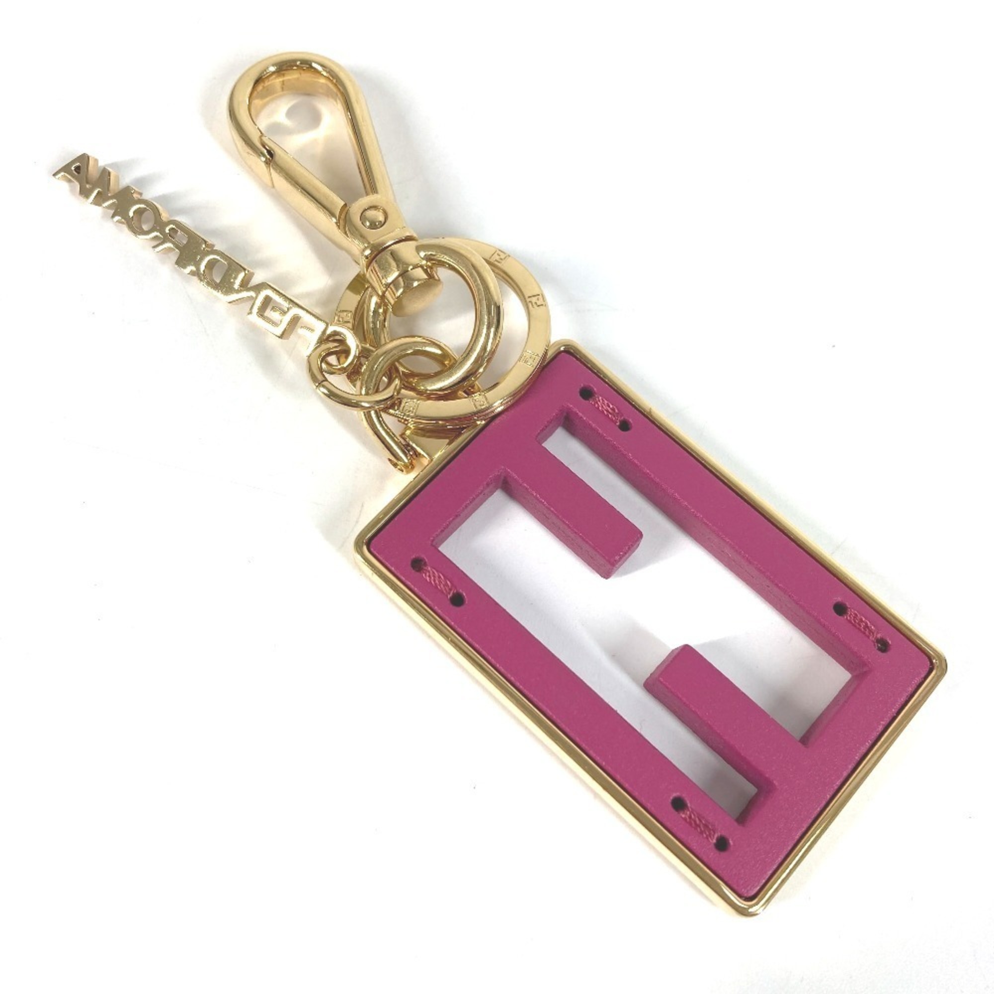 FENDI 7AS229 BAGUETTE logo bag charm keychain, metal, men’s and women’s, pink-purple, like new