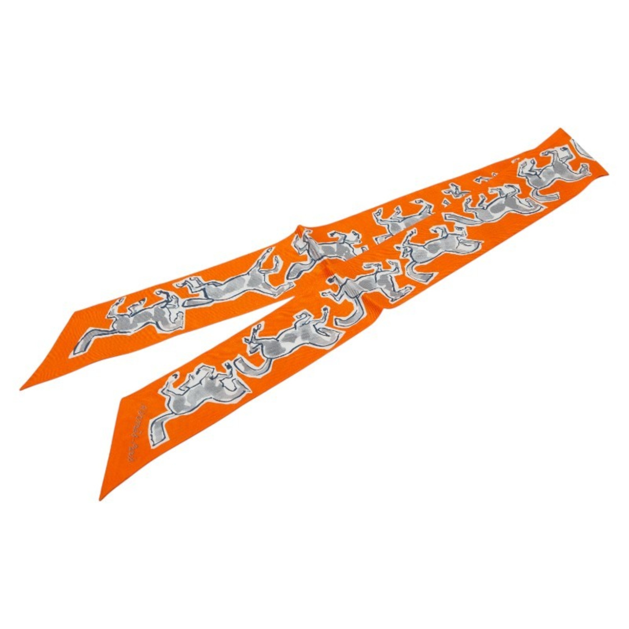 Hermes HermÃ¨s Twilly Chevaux en Liberte (Horse of Liberty) Scarf/Muffler in Orange and White for Women
