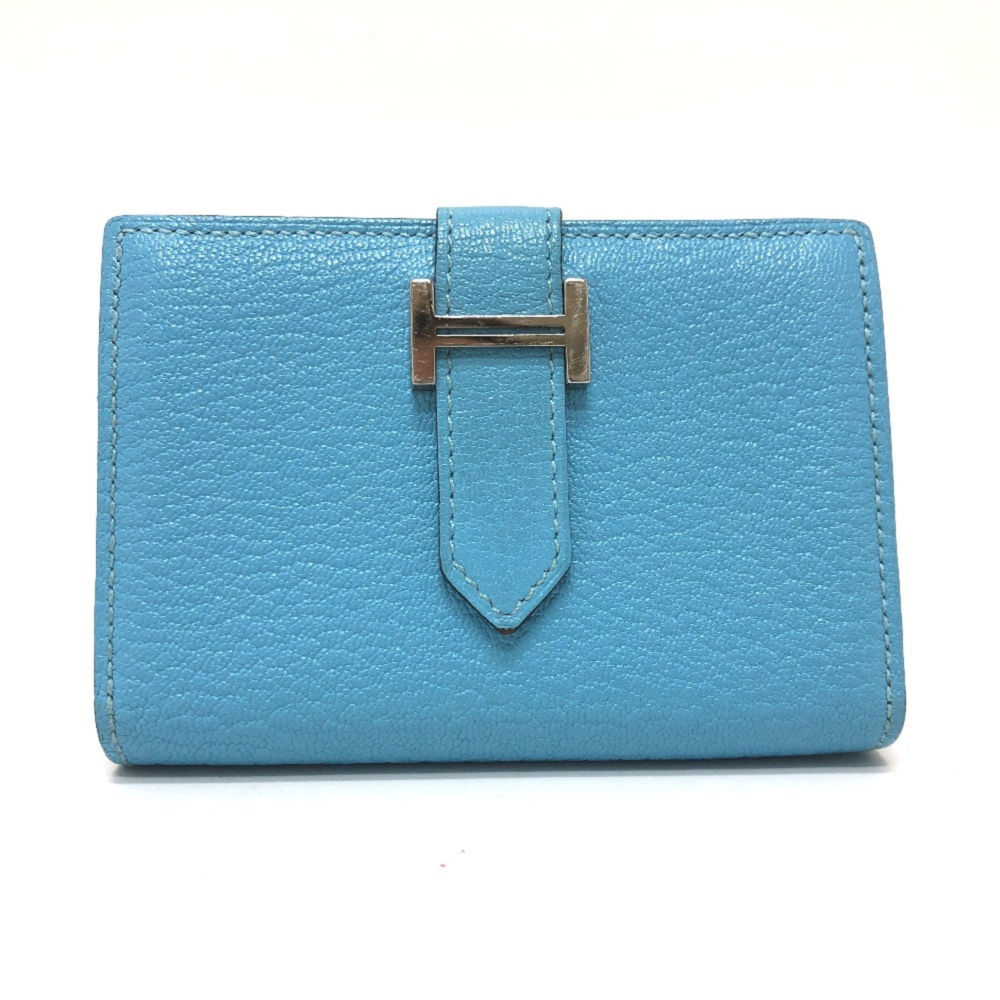 HERMES Bearn Mini Compact Card Case Chevre Coromandel Women’s Blue