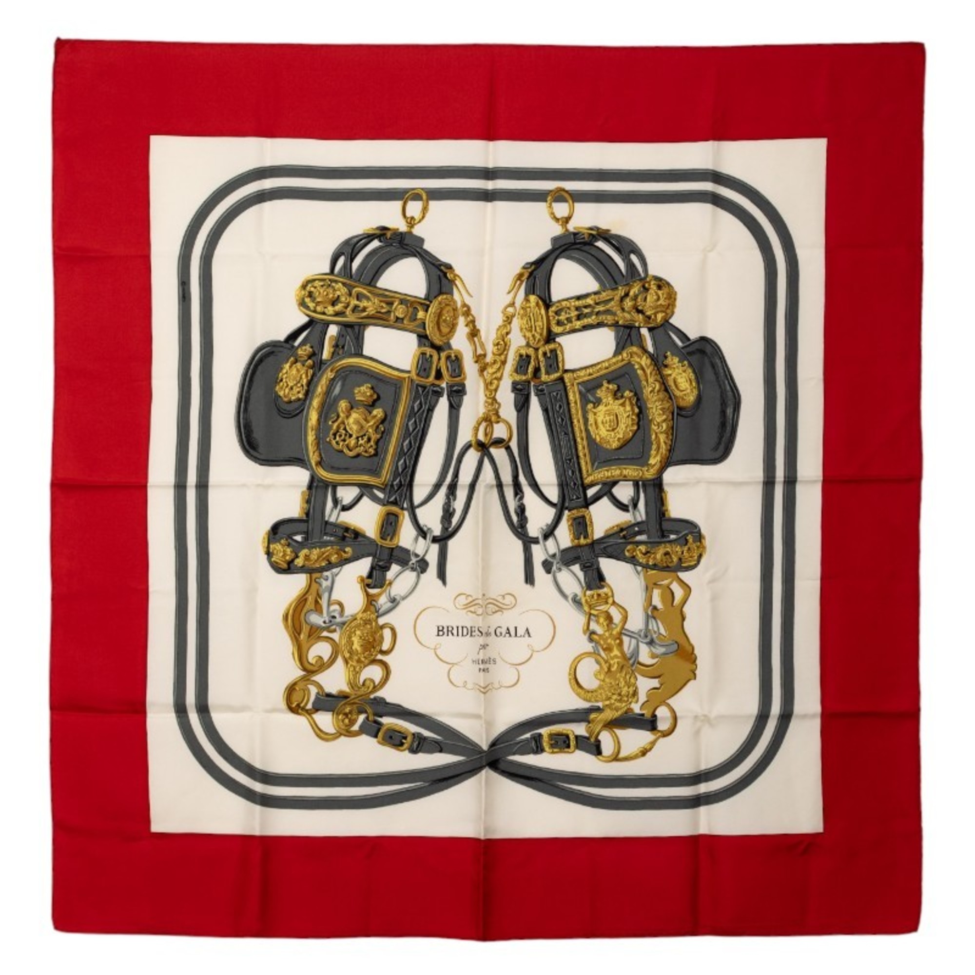 HermÃ¨s CarrÃ© 90 BRIDES de GALA Ceremonial Bridle Scarf Muffler Red Multicolor Silk Women’s HERMES