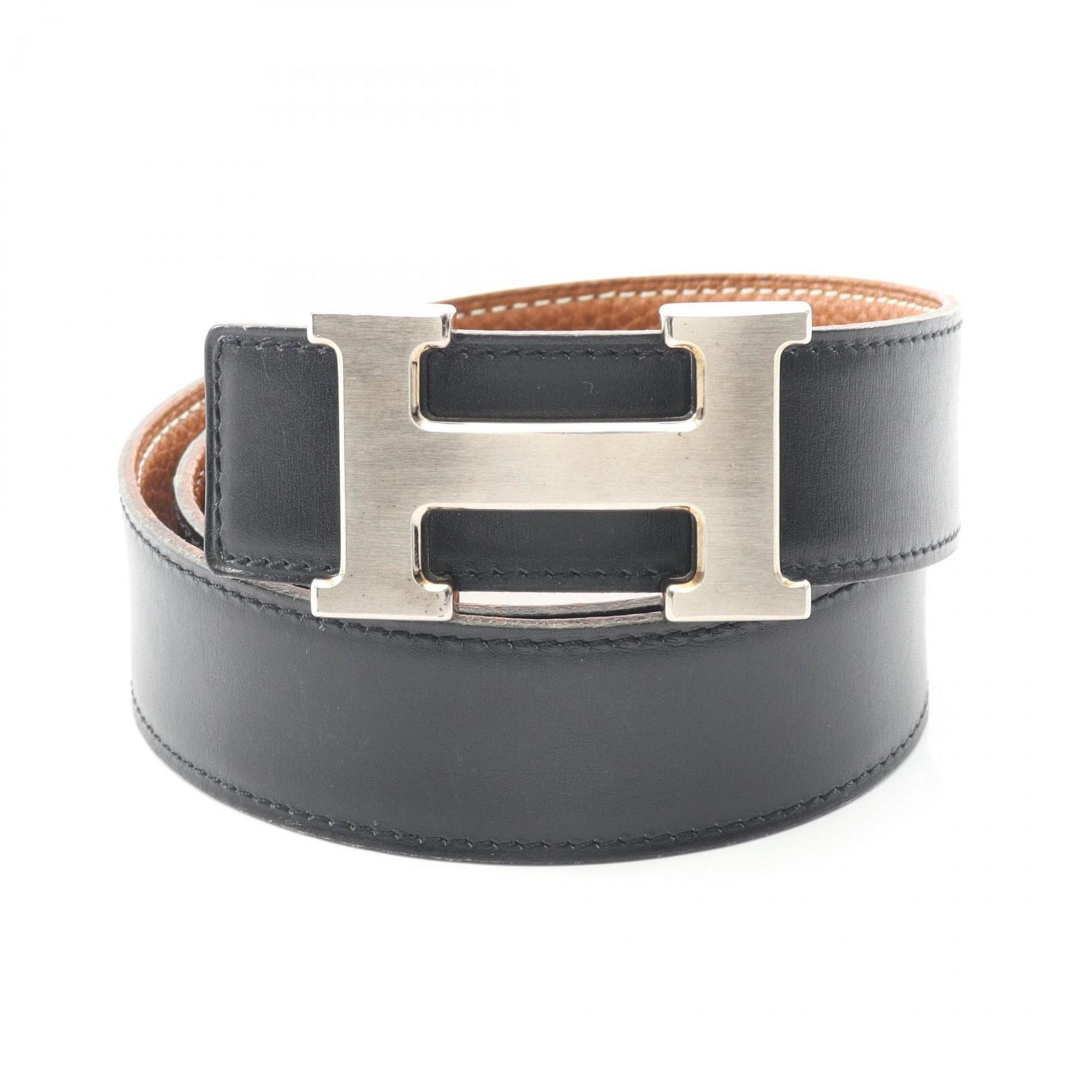 Hermes HermÃ¨s Constance H Belt, a men’s belt made of Taurillon Clemence box calf leather in black and brown.