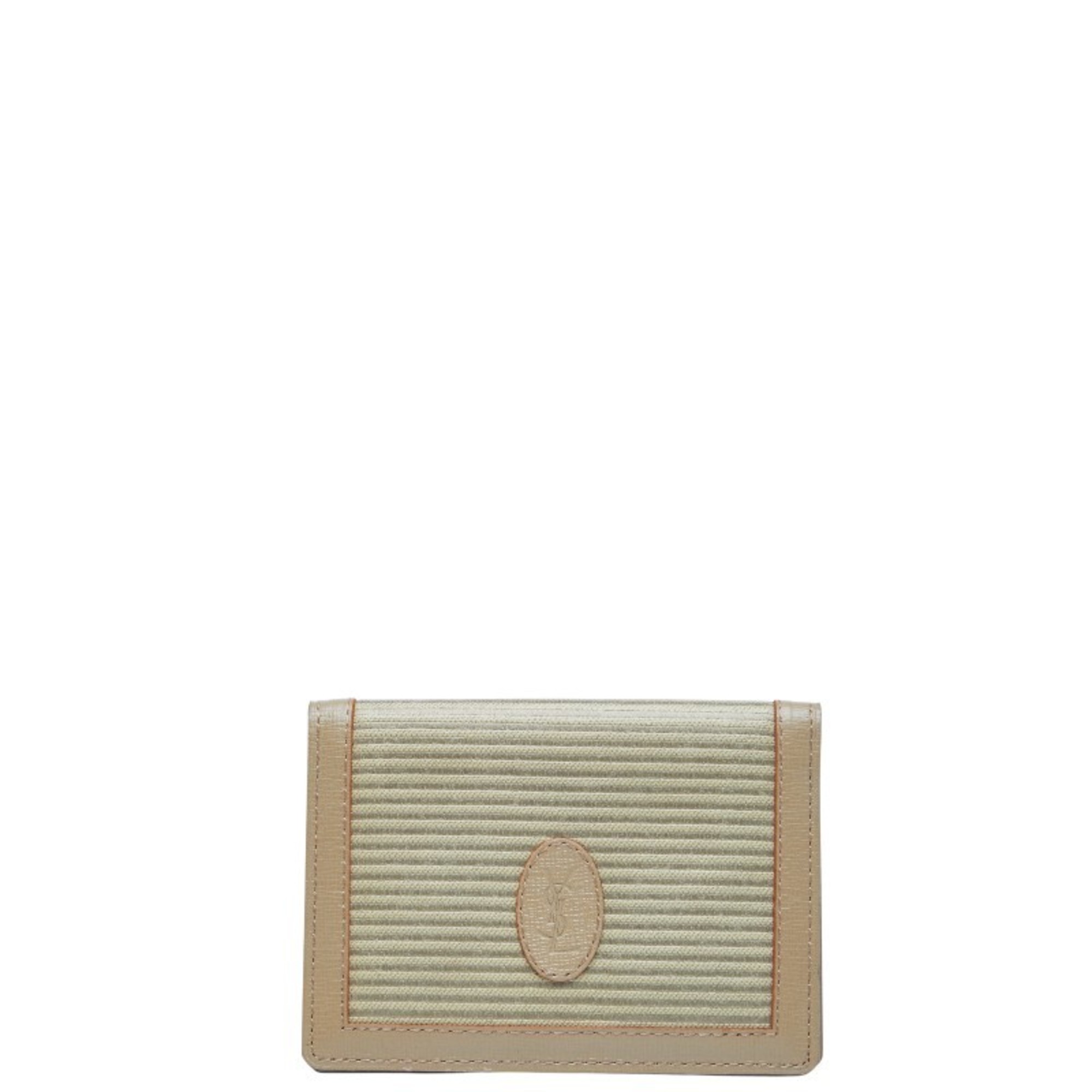 Saint Laurent YSL logo business card holder/card case/pass case in beige leather and canvas for women. SAINT LAURENT