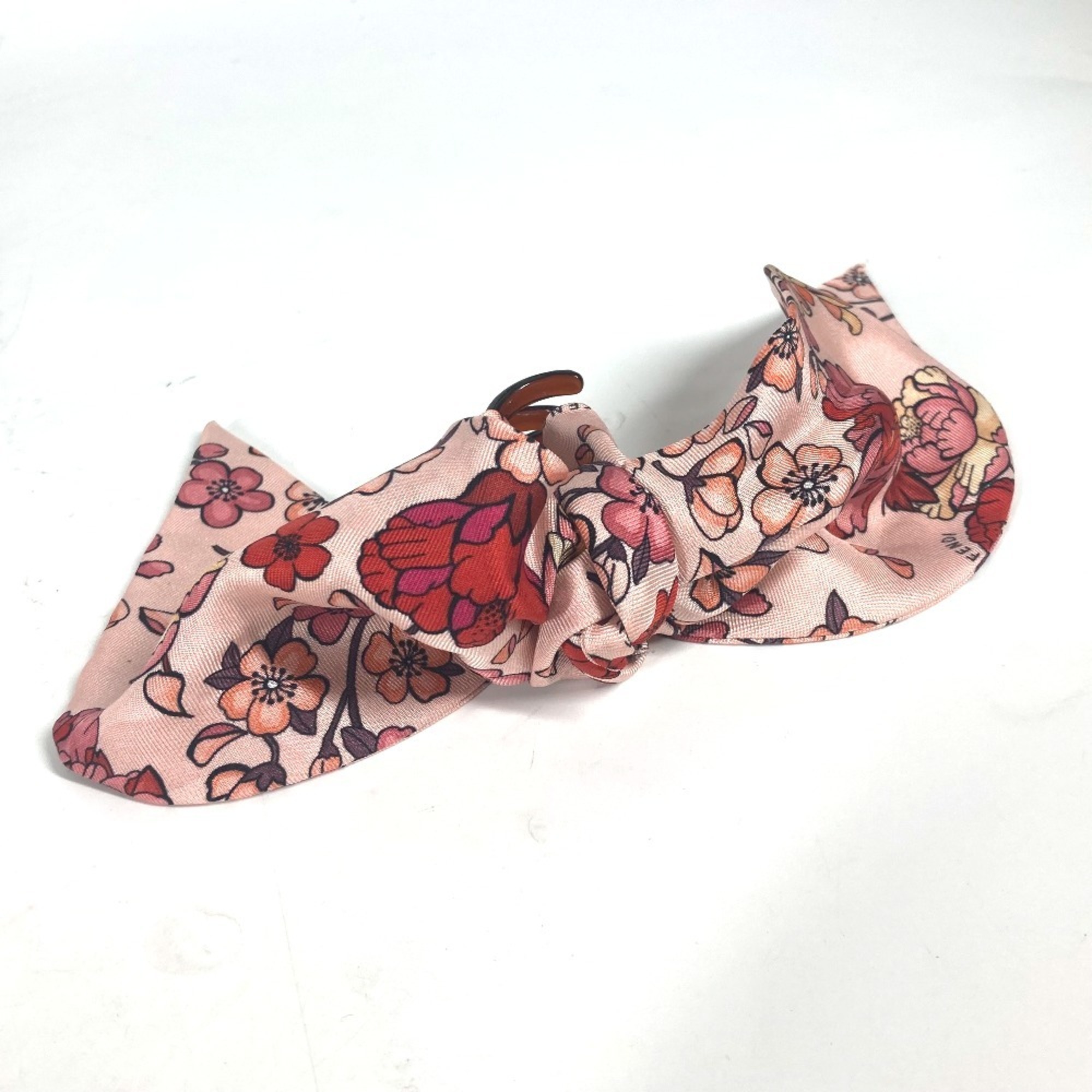 FENDI Ribbon Hair Clip, Silk Barrette, Women’s, Pink