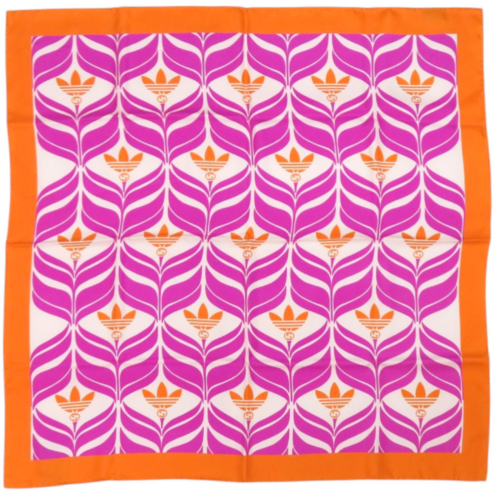 Gucci x adidas collaboration silk scarf/muffler in ivory, orange, and purple (1066)