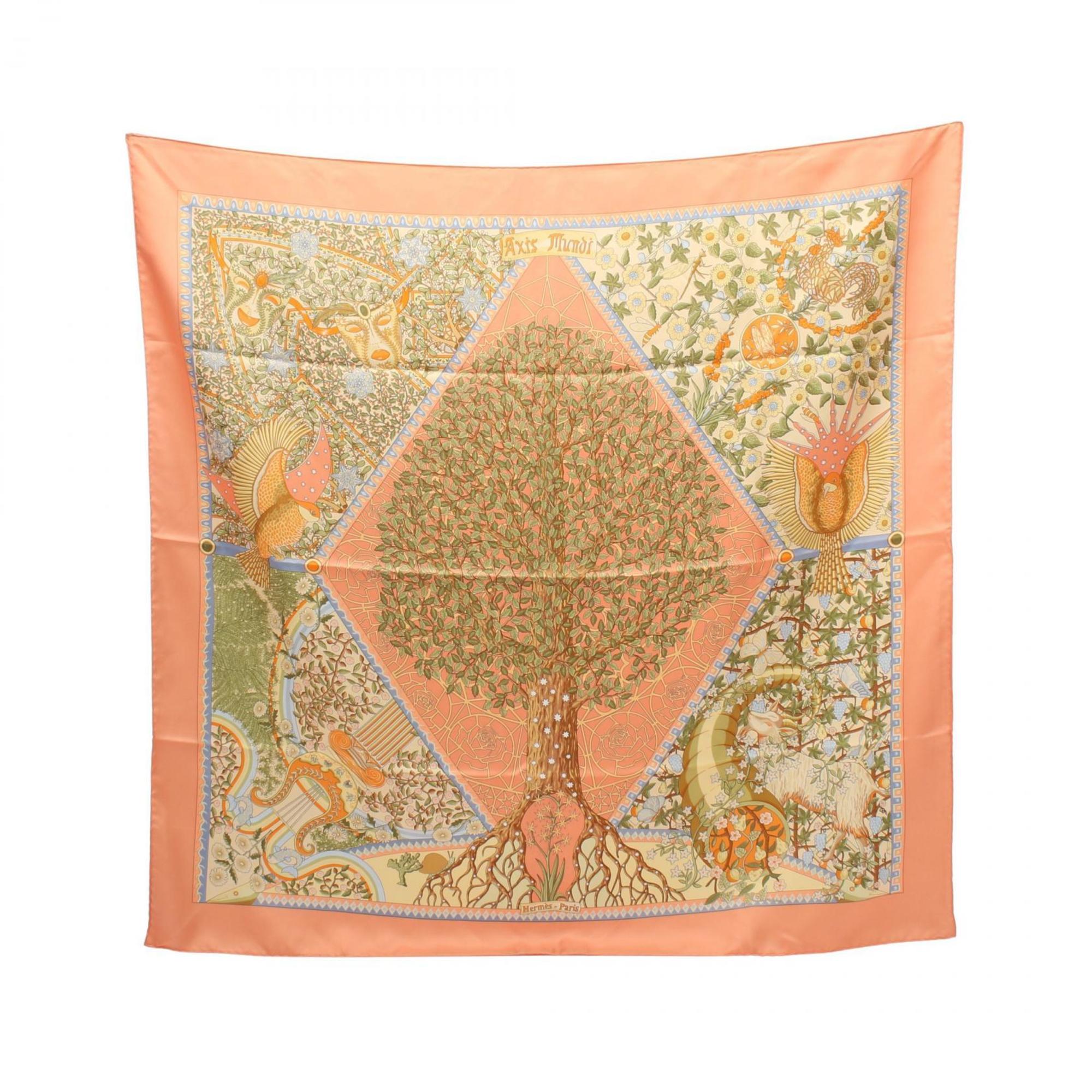 HermÃ¨s HERMES CarrÃ© 90 Axis Mundi Silk Scarf for Women in Multicolored Pink