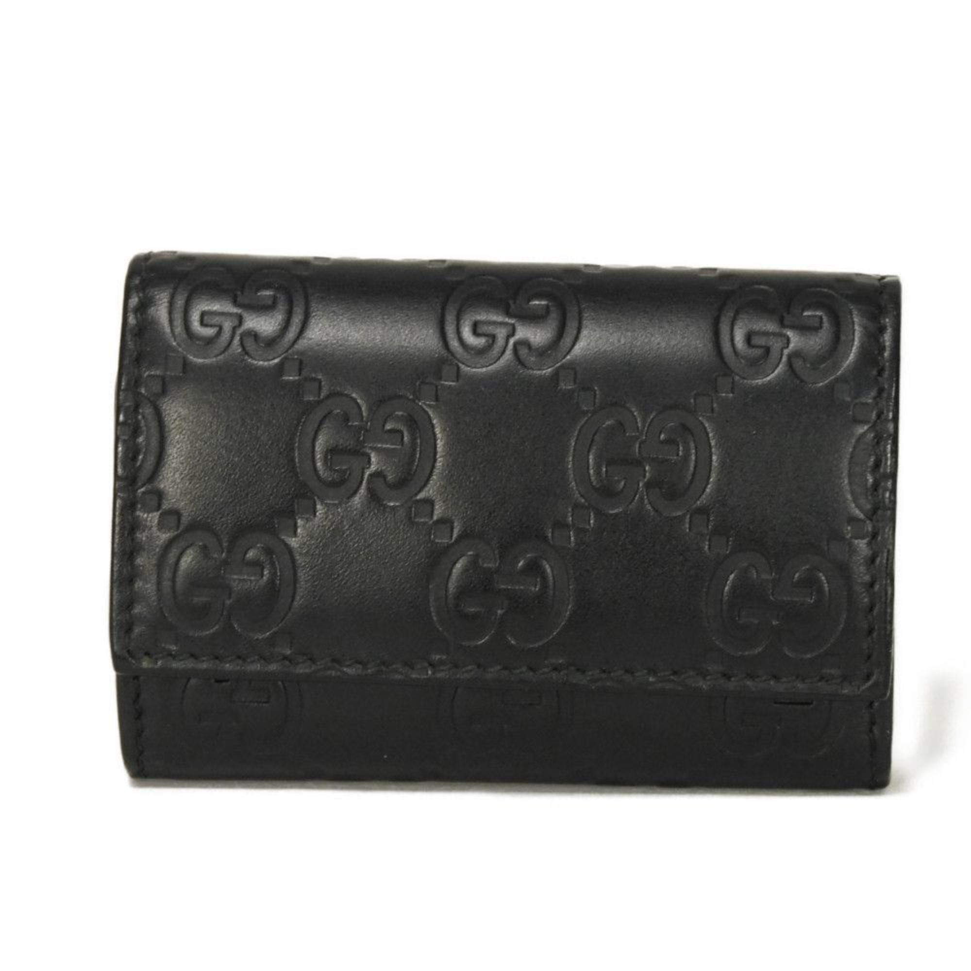 Gucci GUCCI Key Case, Guccissima, 6-Key Chain, Double G Embossed, GG Shima, Black, 138093, Men’s/Women’s