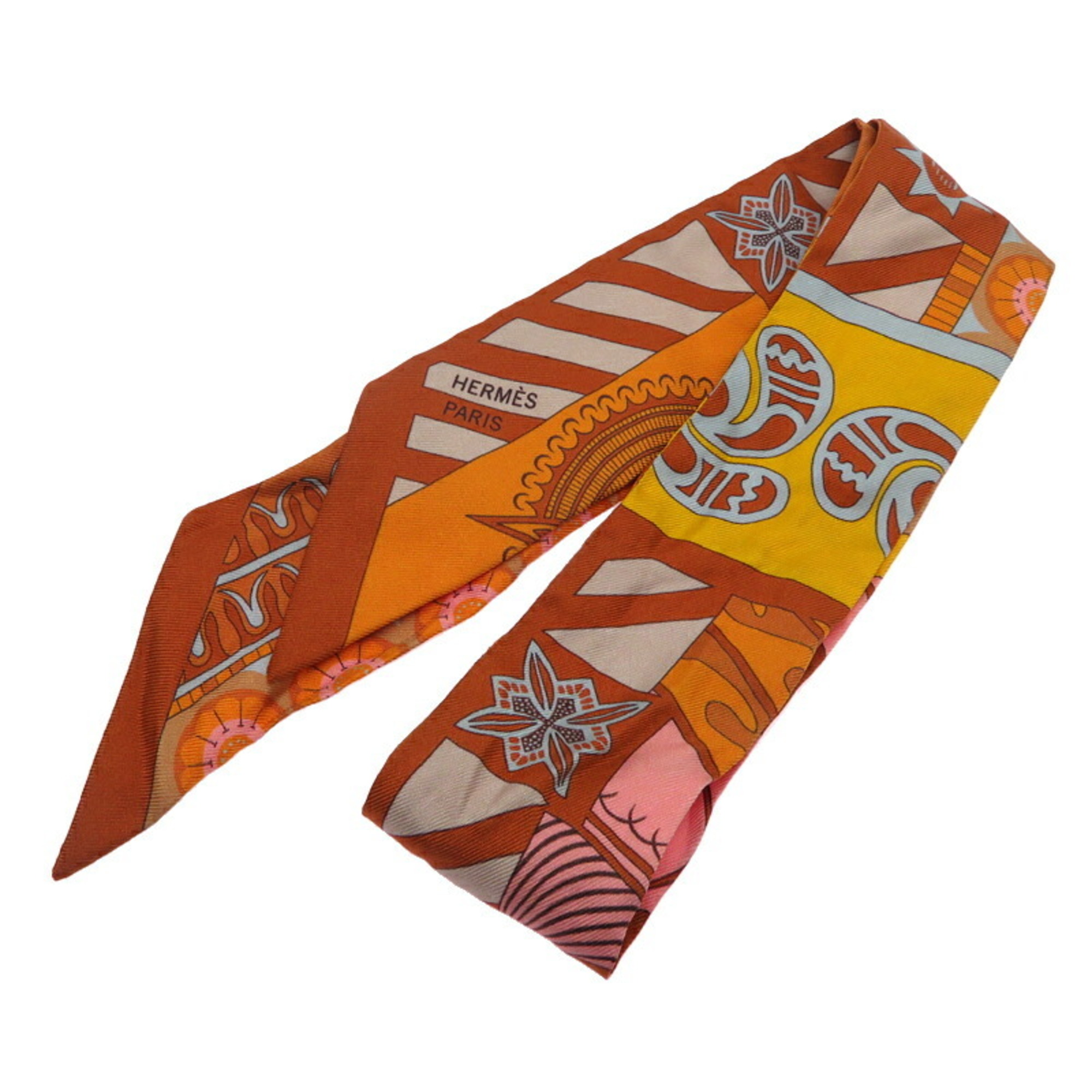 Hermes HermÃ¨s Twilly GEOMETRIE CRETOISE Women’s Scarf Muffler 100% Silk Multicolor