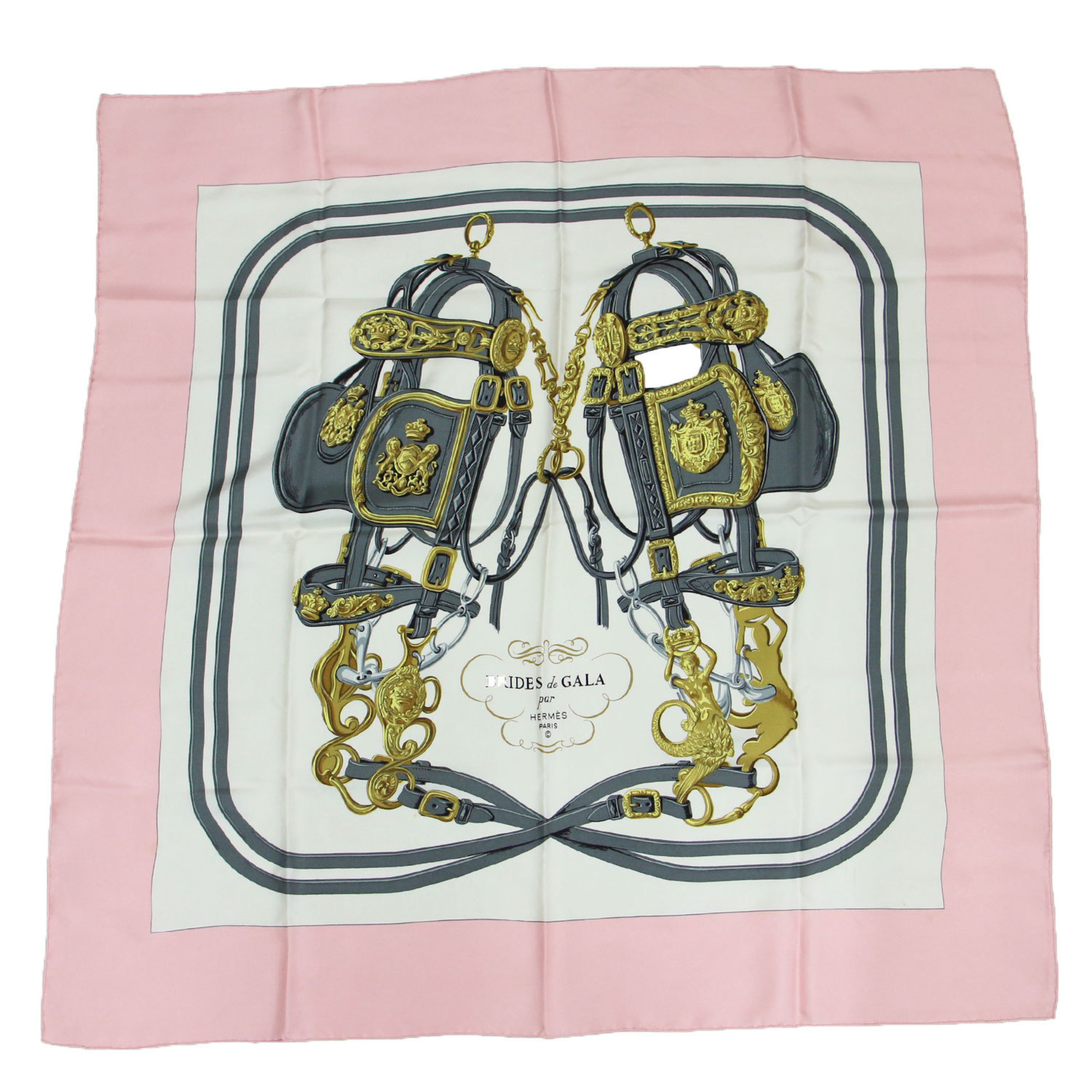 HERMES CarrÃ© 90 Silk Scarf/Muffler, BRIDES de GALA Ceremonial Bridle, Large, Pink and White, Women’s