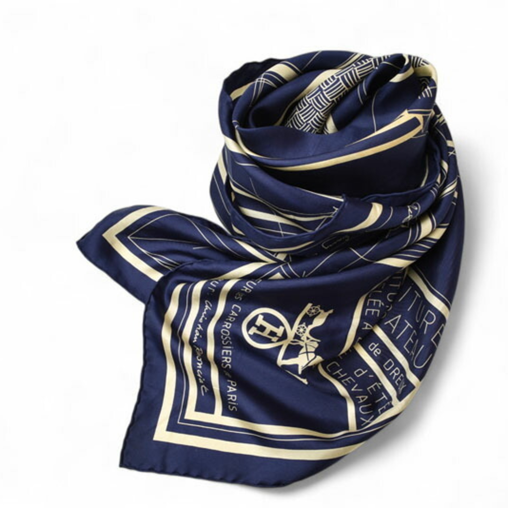 Hermes Scarf Shawl CarrÃ© 140 HERMES Silk Petit Duc PPetit Navy