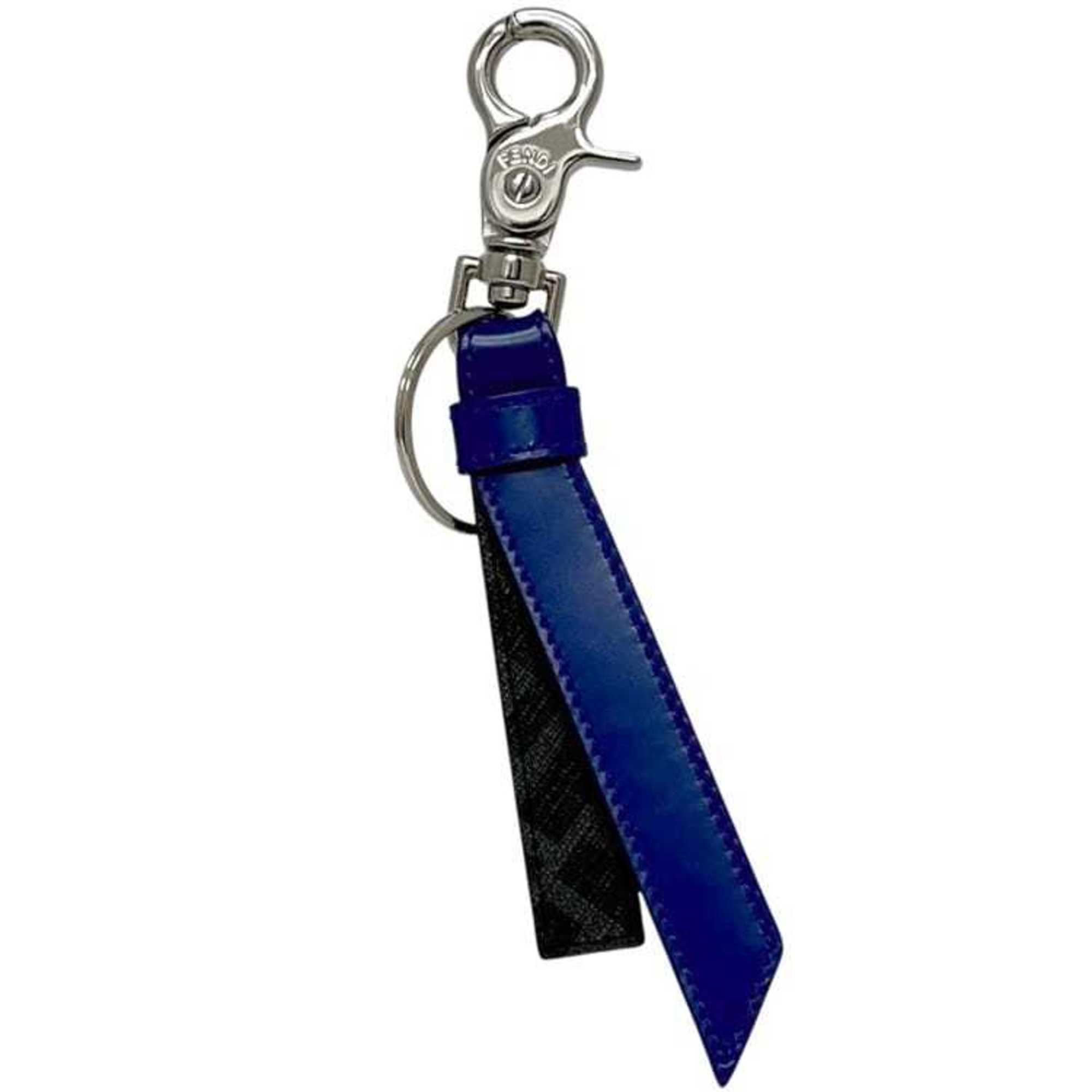Fendi Key Ring ec-24671 Blue, Gray, Black, Silver Zucchino Leather Metal FENDI FF Charm Keychain Black Blue Men’s Women’s Mark