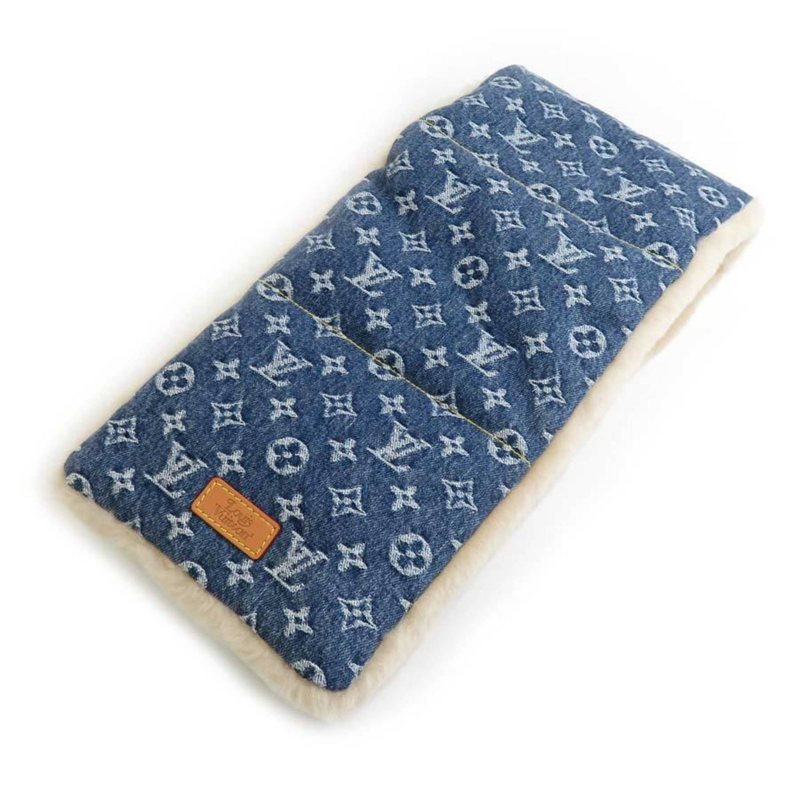 Louis Vuitton Scarf NIGO Collaboration Monogram Denim Echarpe Shearling Fur Blue x Beige Men’s Women’s MP2703 a0569