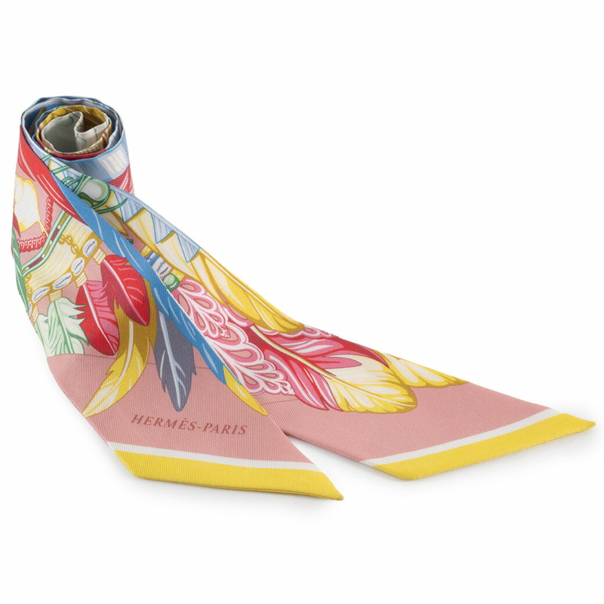 Hermes HermÃ¨s Twilly Dance Pacific Silk Scarf with Multicolored Pink Ribbon