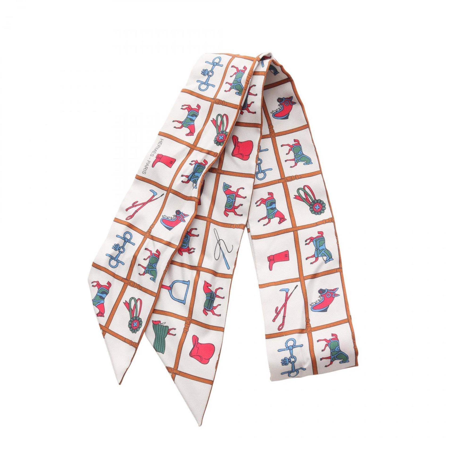 Hermes HermÃ¨s Twilly Silk Scarf for Women, White, Multicolor
