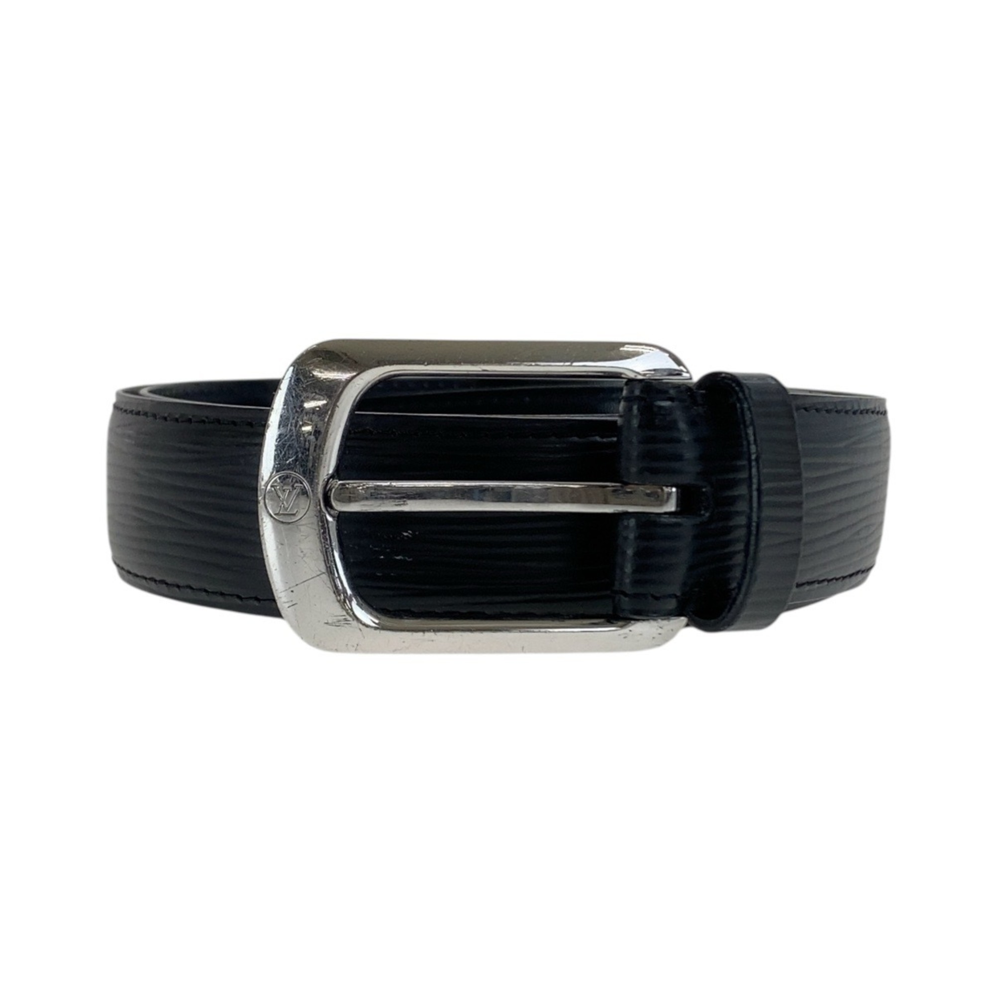 LOUIS VUITTON Epi Santur Ellipse Belt, 85cm (34 inches), Black Leather with Silver Hardware, M6913, Men’s