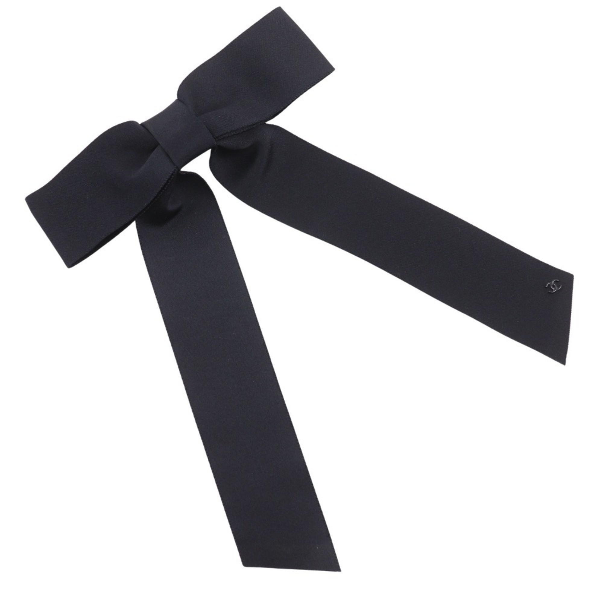 CHANEL Ribbon Barrette with Coco Mark, Satin, Black, 2022, 22A, Women’s