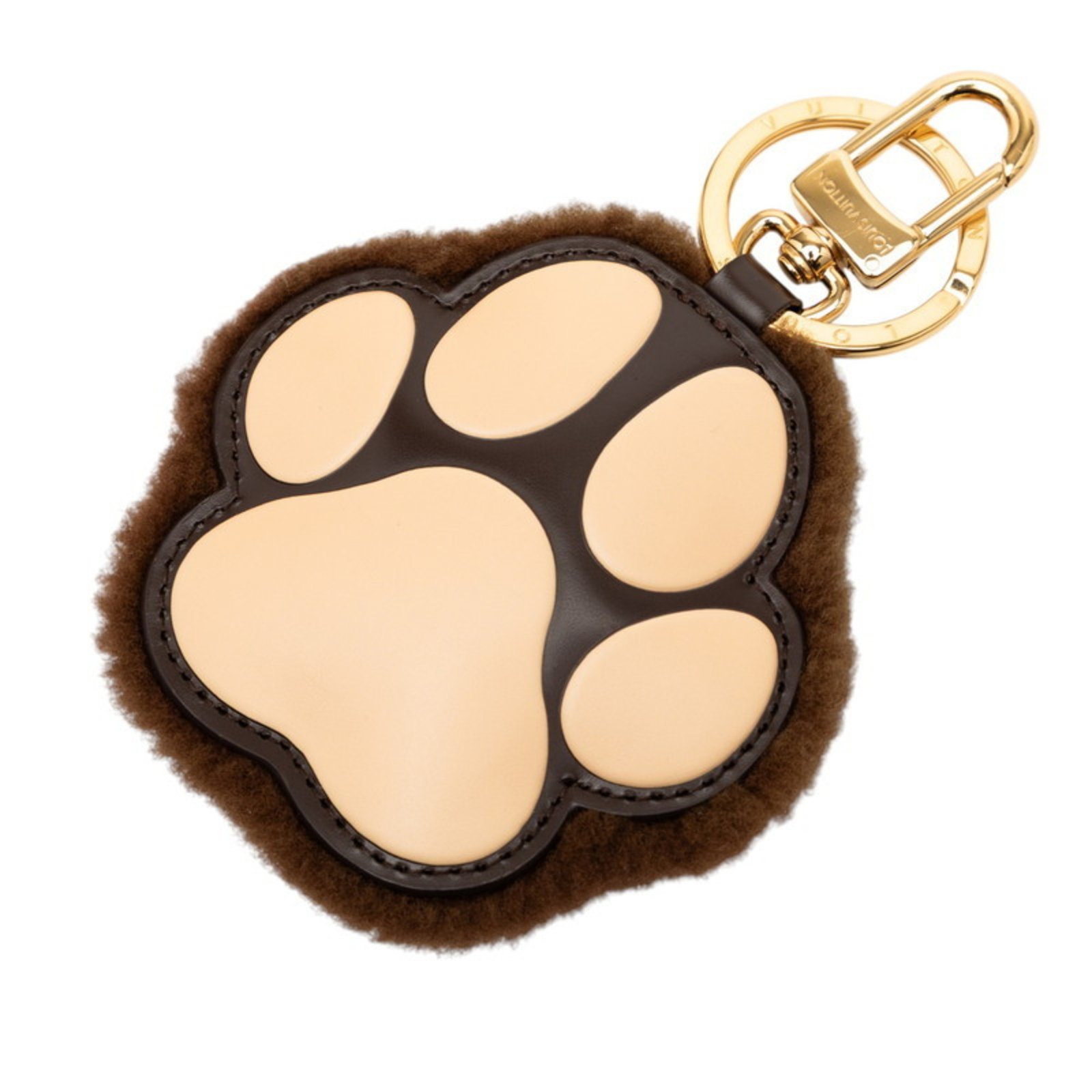 Louis Vuitton Monogram Keychain LV Pau Keyring M02292 Brown Wool Leather Women’s LOUIS VUITTON