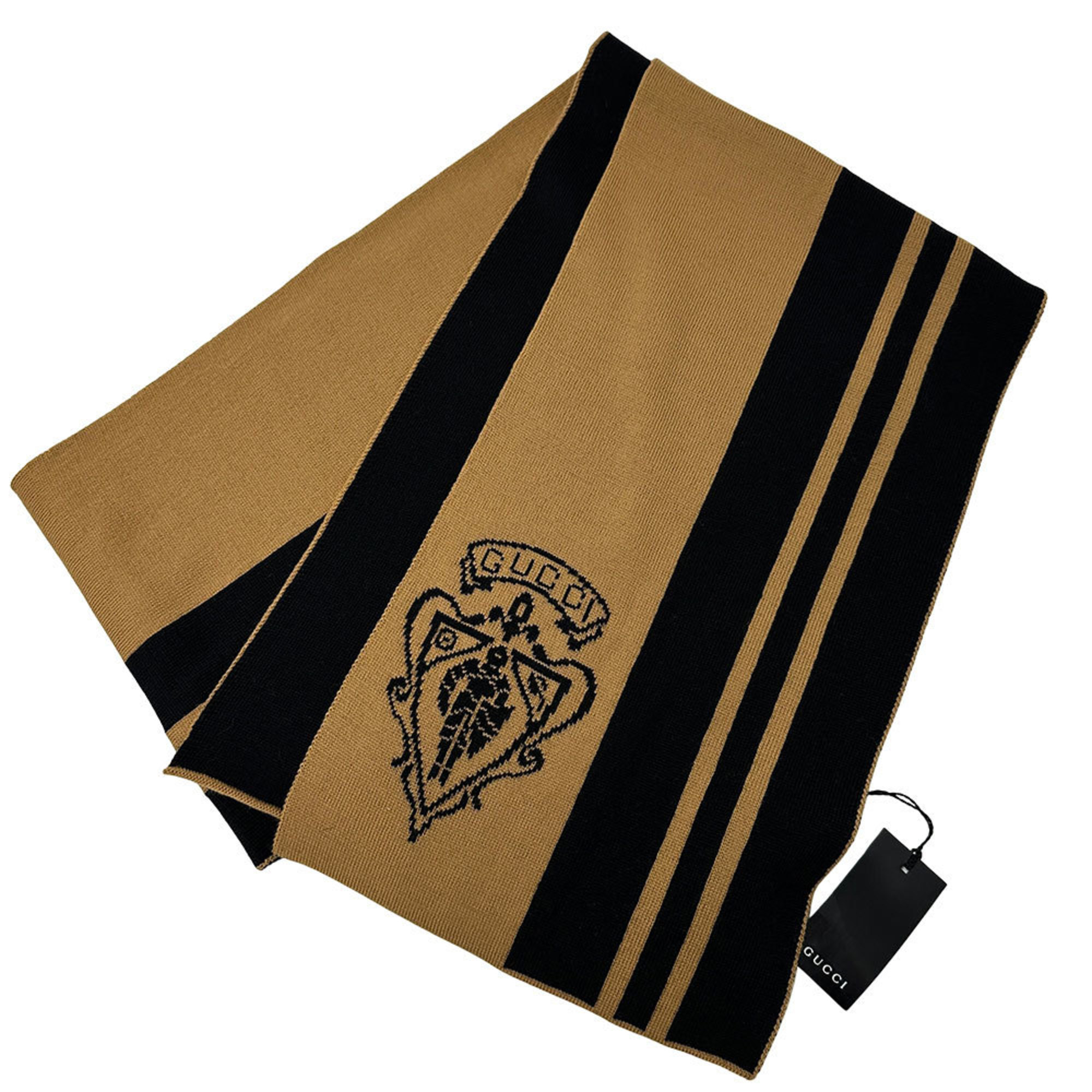 Gucci Women’s Wool Scarf in Black and Brown with Logo