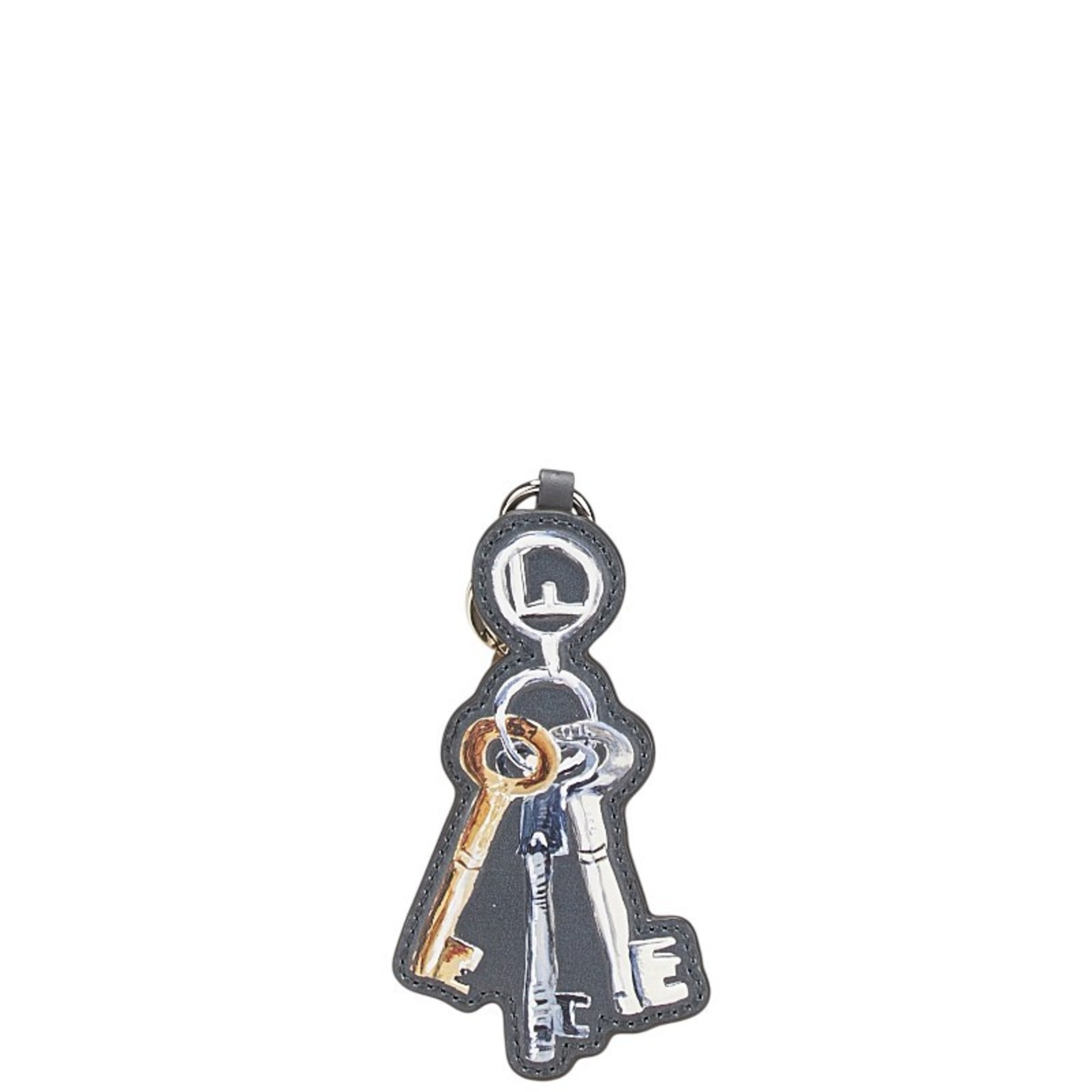 Fendi Key Motif Charm Keychain in Black Multicolor Leather for Women